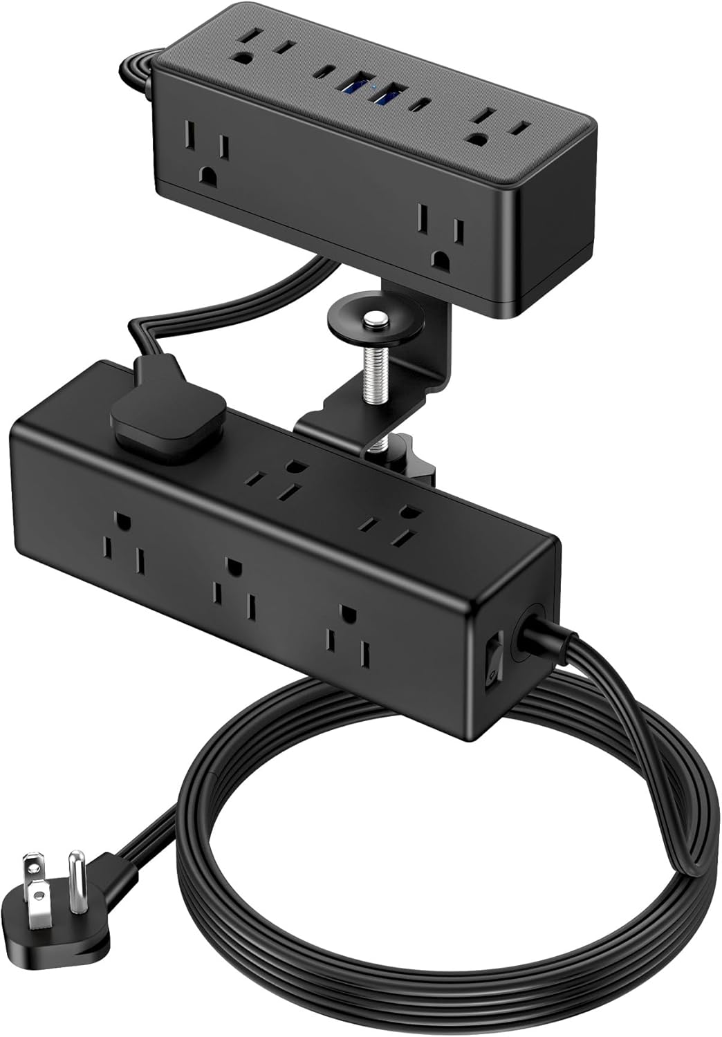 VILONG 4 Ports(20W 15 5FT Dual Layer Desk Clamp Power Strip with USB USB-C) & AC Outlets, Desktop Edge Mount Surge