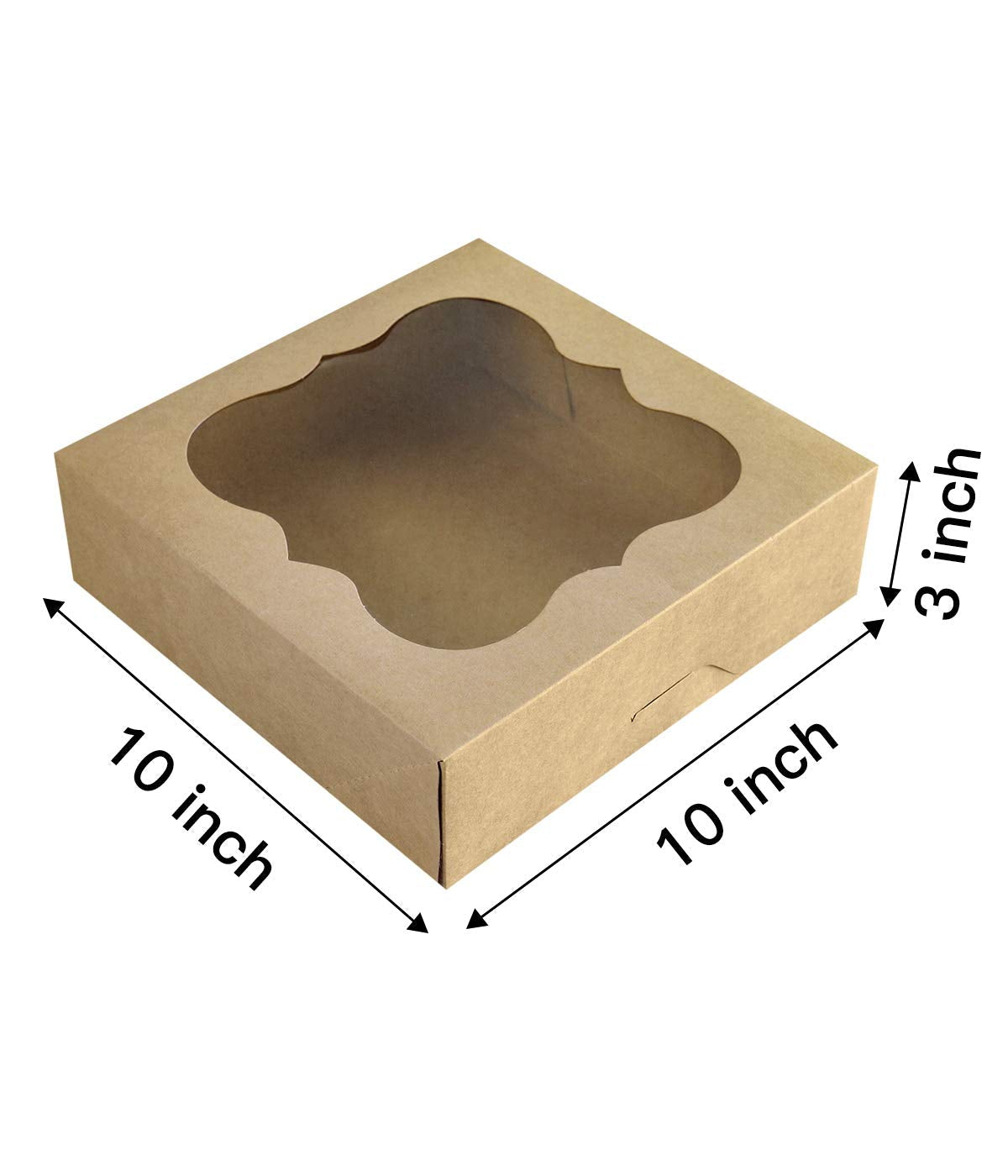 CHERRY 15-Pack 10"x10"x3"Brown Bakery Boxes with PVC Window for Pie and Cookies Boxes Small Natural Kraft Paper Box 10x10x3inch Pack of 15