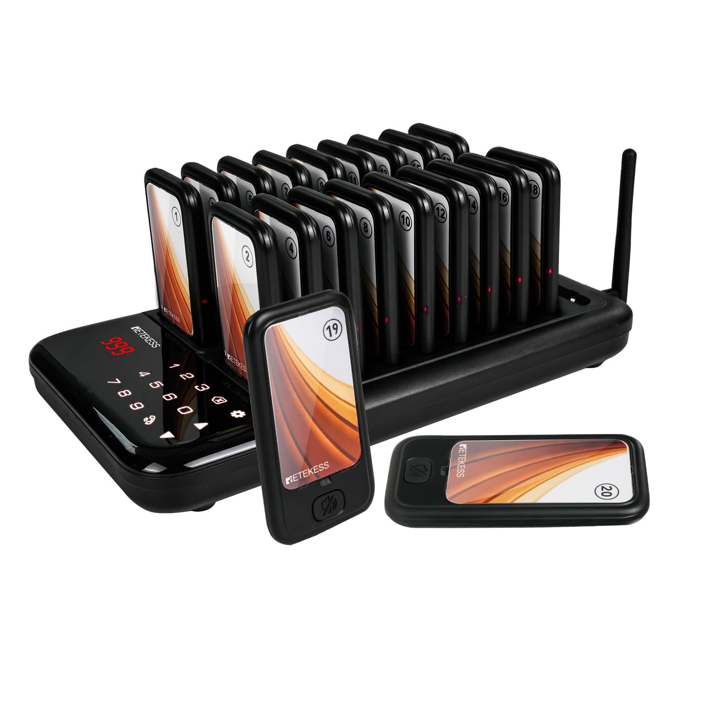 Retekess TD173 Restaurant Pager System, Buzzers for Restaurant, Turn Off The Beep, Custom Stickers, 20 Pagers with Buzzer Vibration Flash for Food Court, Hotels, Churches