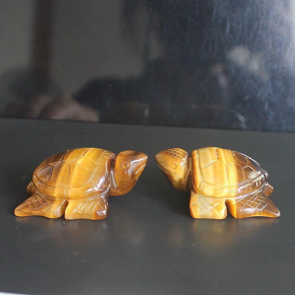 Skiennix Hand Carved Gemstone Crystal Sea Turtle Figurine - 2'' AAA Golden Tiger Eye Home Decor