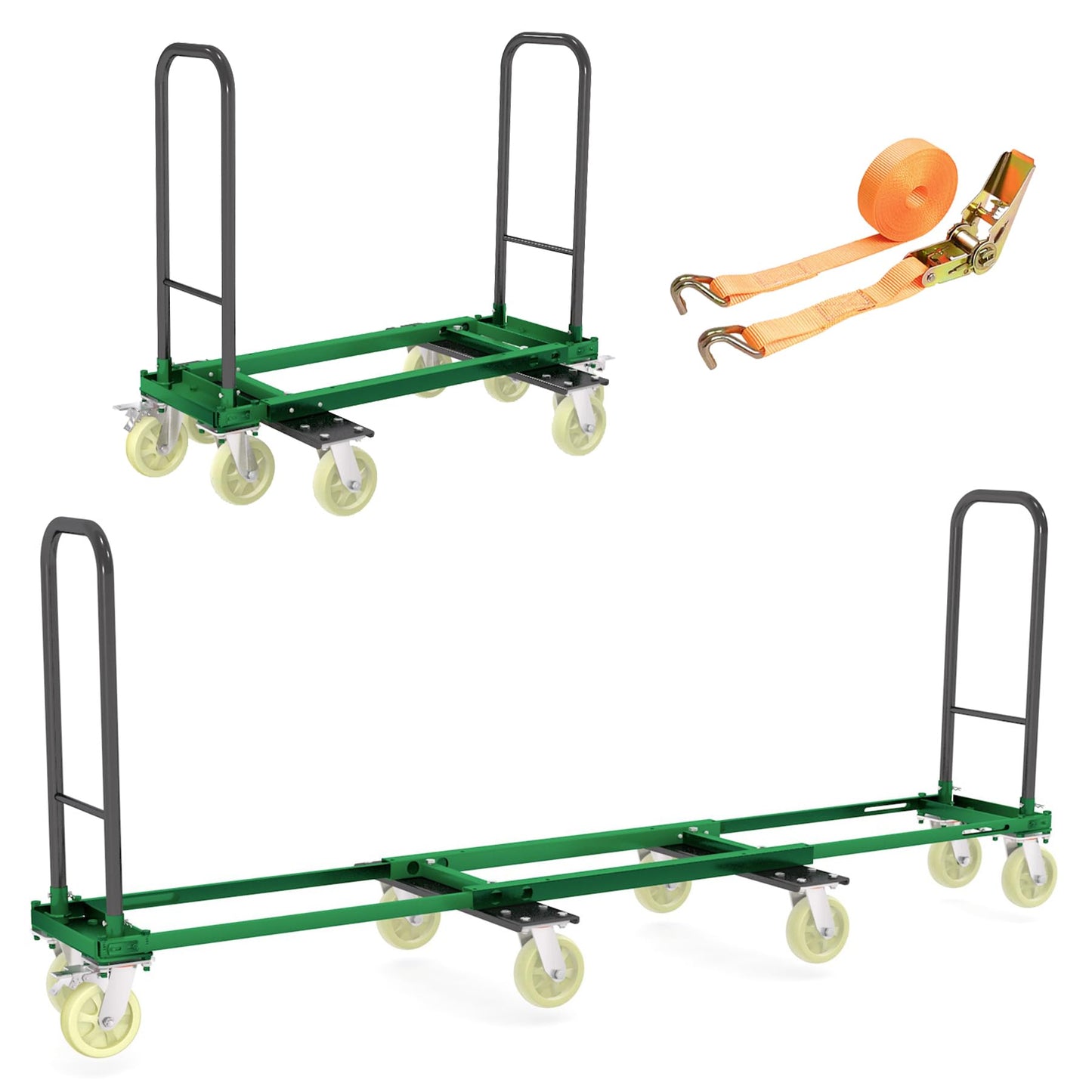 Heavy Duty Furniture Moving Dolly Cart, 1322 LBS High Capacity 8-Wheel Extendable Hand Truck, 42.5-94.5 Inch Adjustable Industrial Platform Cart with 6M Strap for Warehouse Large Appliance Bulk Goods