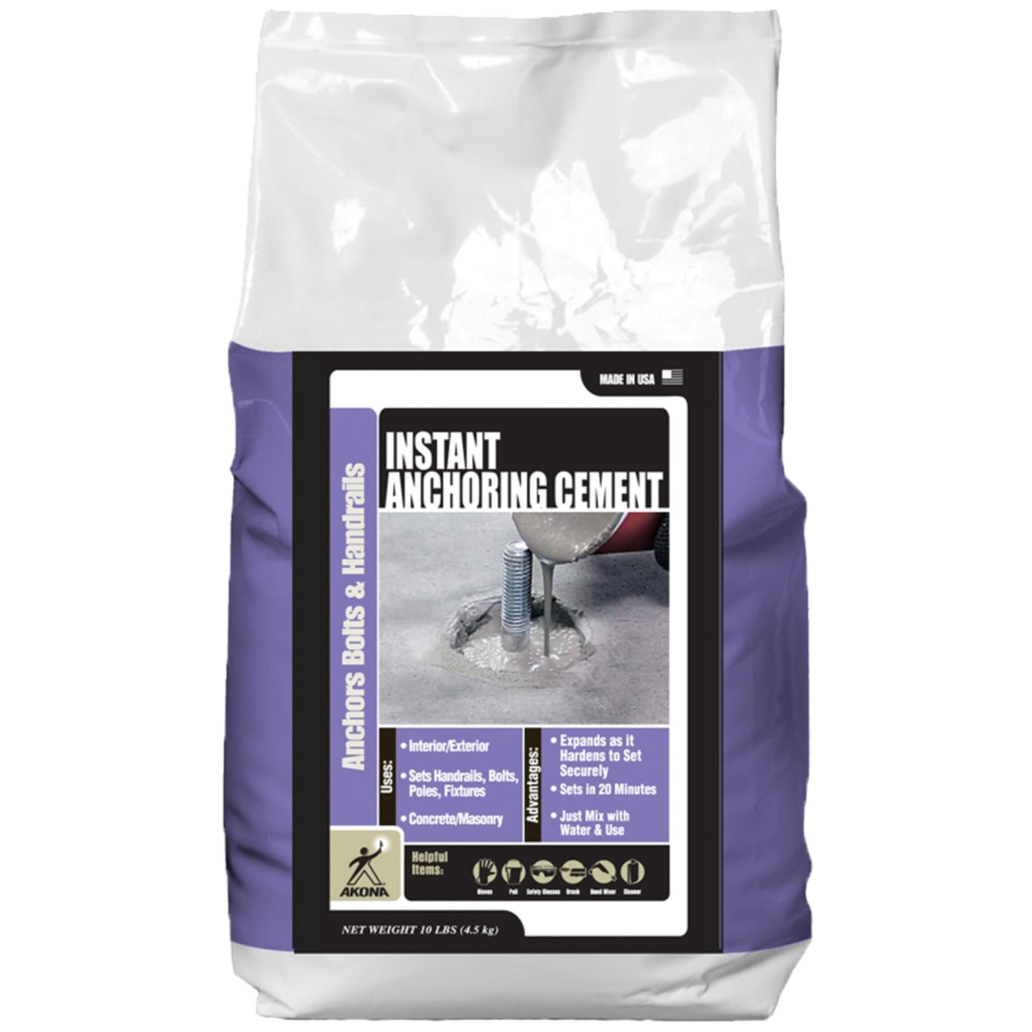 Akona Instant Anchoring Cement - Quick Setting Powder, Set Railings, Bolts, Poles, Fixtures, and More, High-Strength, Just Add Water (10 Pounds)