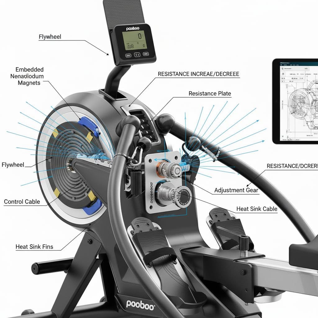 Air Rowing Machine for Home, 10-Level Adjustable Wind Resistance Professional Indoor Rowers, Foldable Commercial Row Machines with LCD Display and Wheels, Comfortable Seat, Easy Storage
