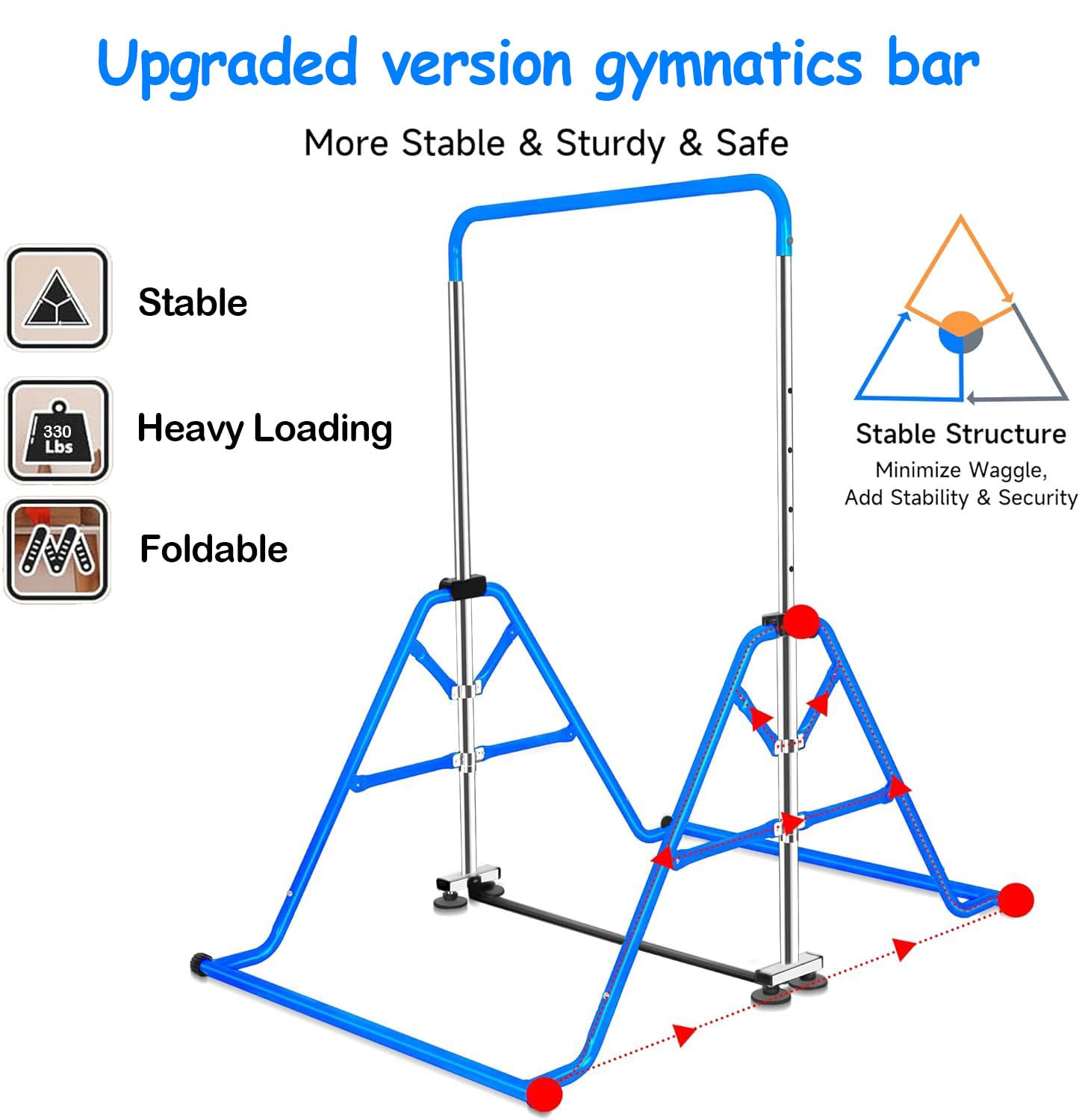 FCOUMY Gymnastics Horizontal Bar, Junior Training Kip Bar Gymnastics Equipment for Home, Adjustable Telescopic Height Folding Horizontal Bar with Gymnastic Rings for 3-12 Years Old Kids