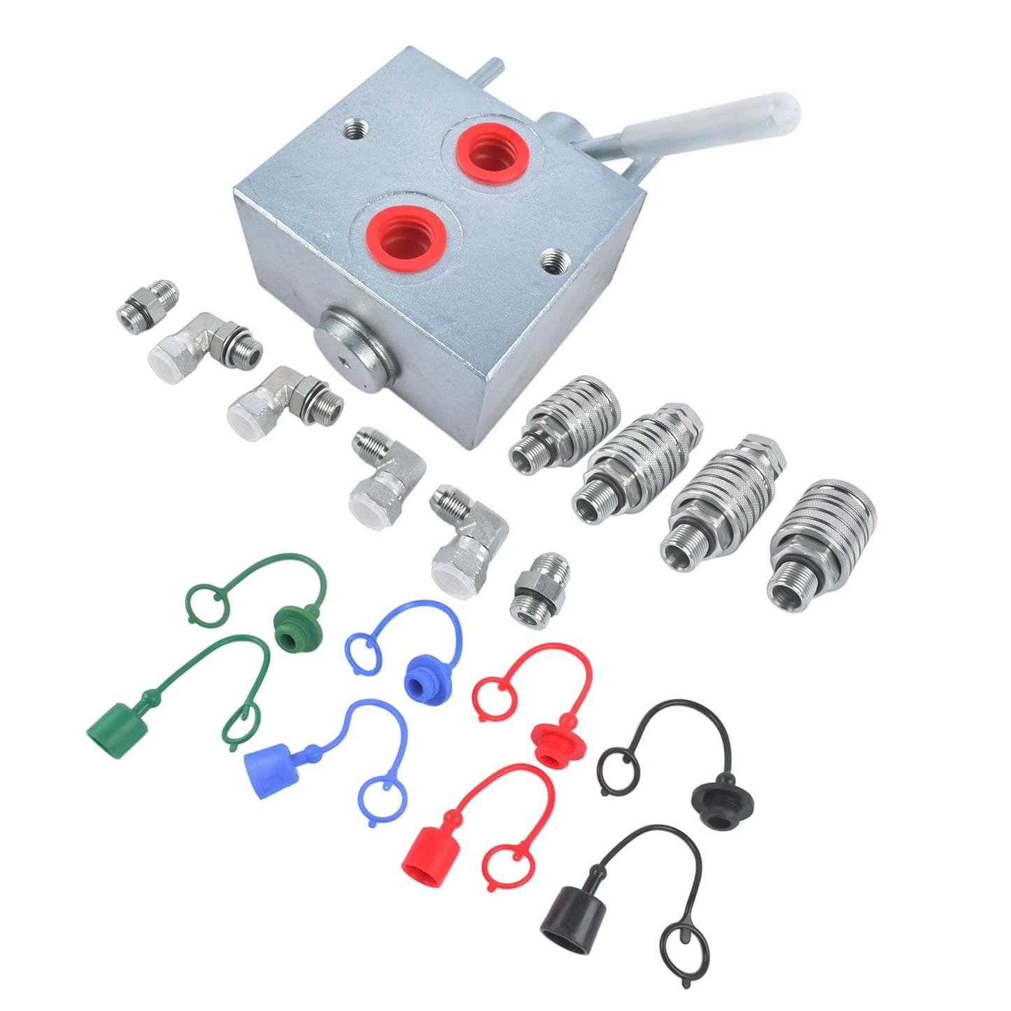 Lamerto Manual Hydraulic Multiplier SCV Splitter Diverter Valve - for Double/Single-Acting Cylinders, 3000 PSI, 20 GPM Flow, 45° Quick Switch, Leak-Proof 3/4-16 ORB (-08) Thread with Coupler Fitting