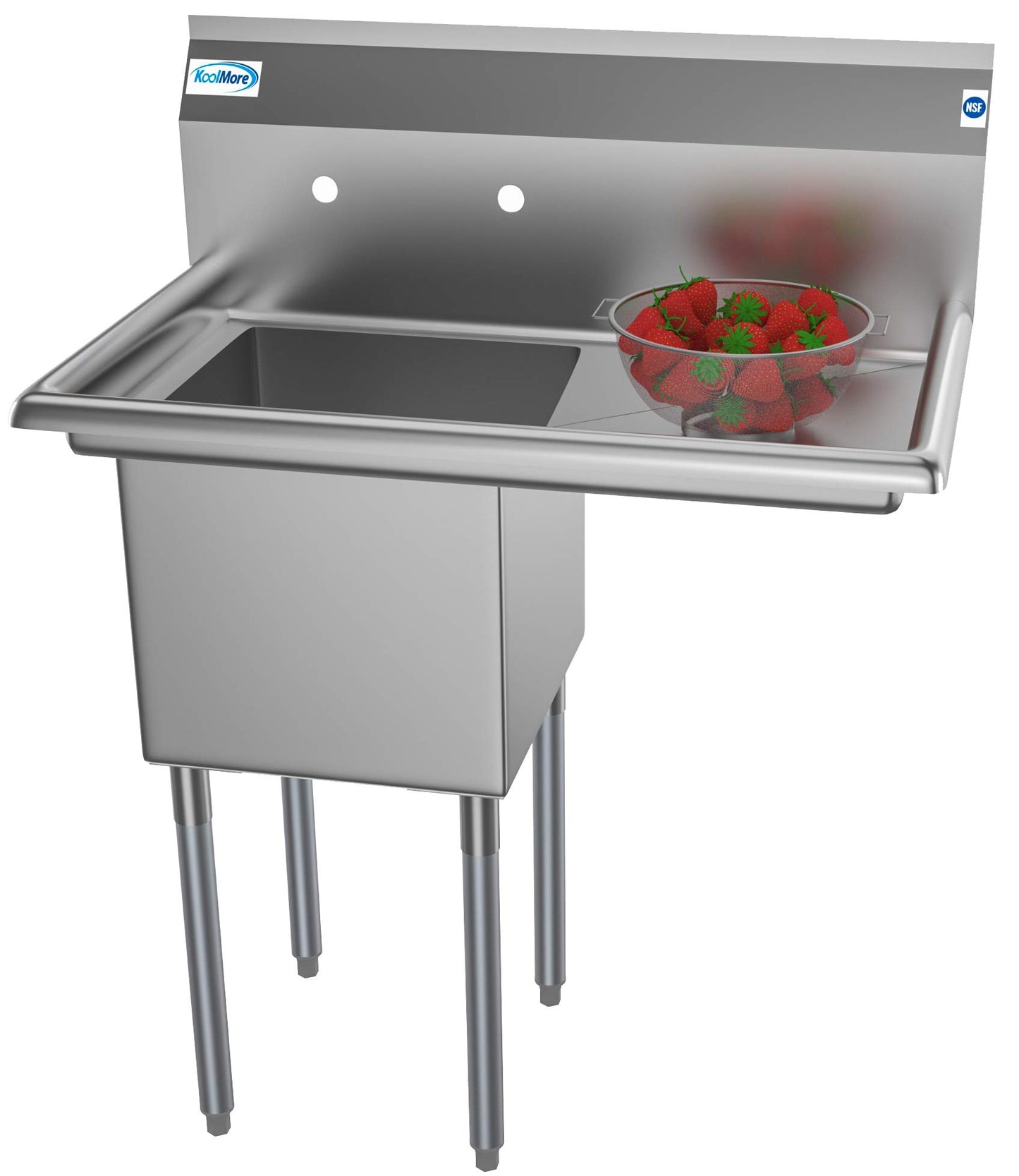 KoolMore 1 Compartment Stainless Steel NSF Commercial Kitchen Prep & Utility Sink with Drainboard - Bowl Size 15" x 15" x 12", Silver