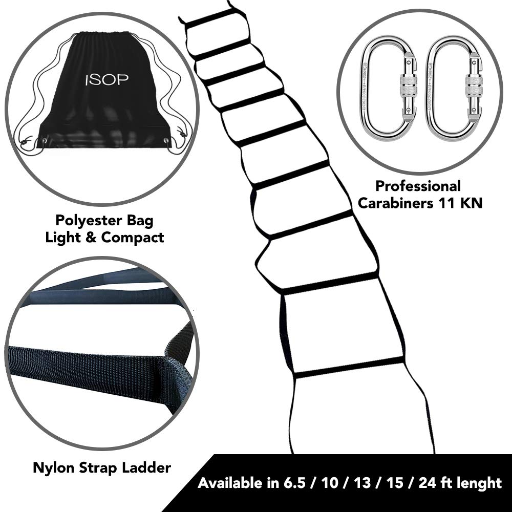Fire Escape Ladder 6 Story 48 ft - Webbing Straps & Fiberglass Heavy-Duty Rungs with Spring Hooks - Multi-Functional & Weather Resistant Safety Rope Ladder - Lightweight, Compact & Portable