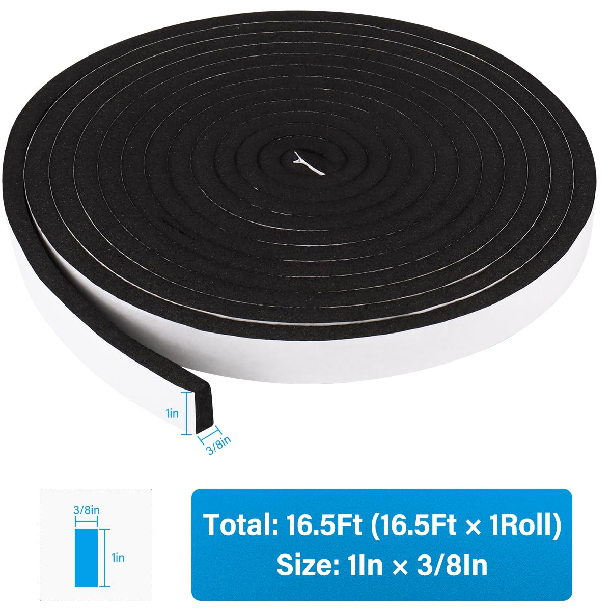 DGSL Foam Insulation Tape, 1In x 3/8In x 16.5Ft Weather Stripping Door Seal Strip for Doors and Windows,Sliding Door,Sound Proof Soundproofing Door Seal,Weatherstrip,Air Conditioning Seal Strip