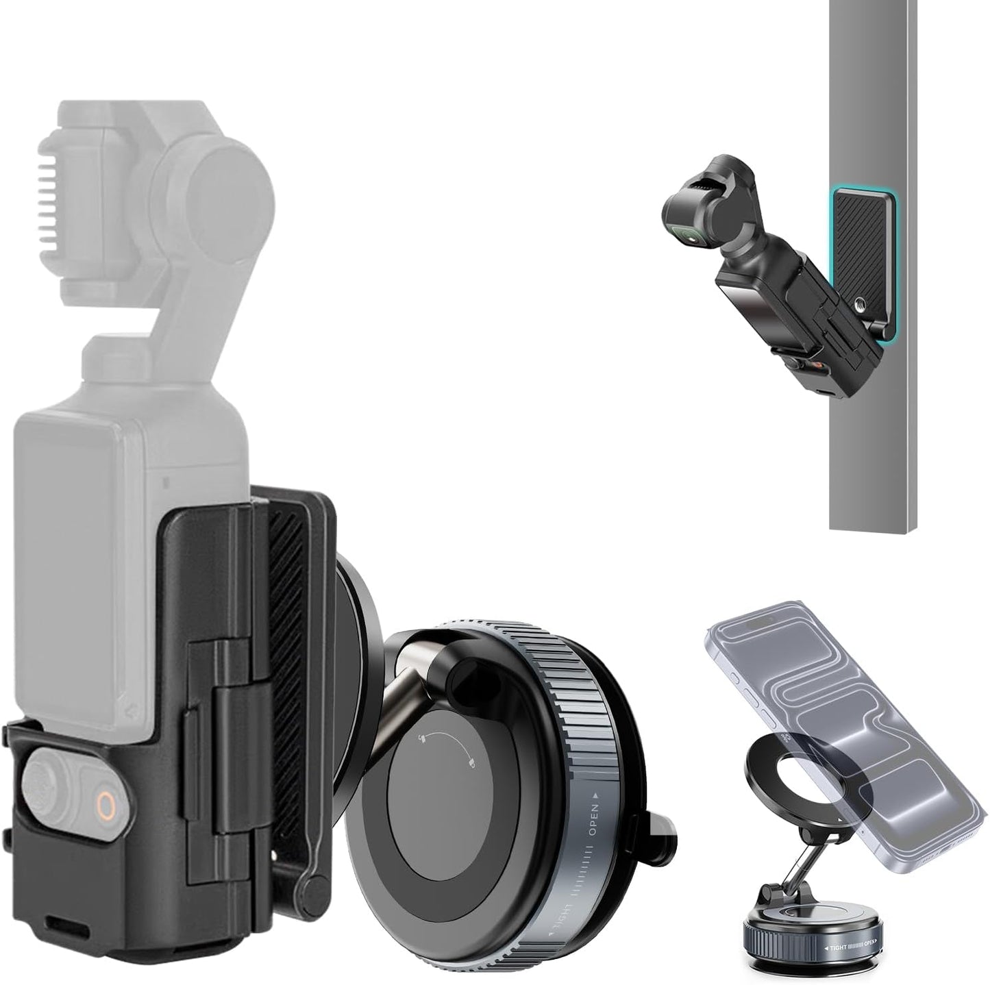Repmidfer 3, 4 All-in-One Mount Kit for DJI Osmo Pocket Pocket & Phone | Car Windshield Suction & Magnetic Base Combo |
