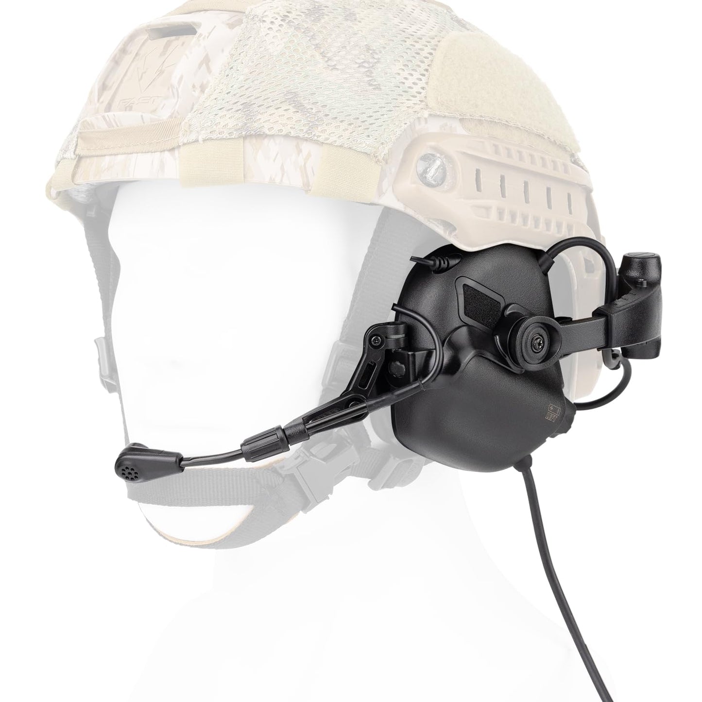 OPSMEN Upgrade EARMOR M32X PLUS Military Headset with MIC, Nato TP120 & U-174 Connector and ARC Rail Helmet Adapters, Ear Muffs for Noise Reduction with 5X Sound Amplification