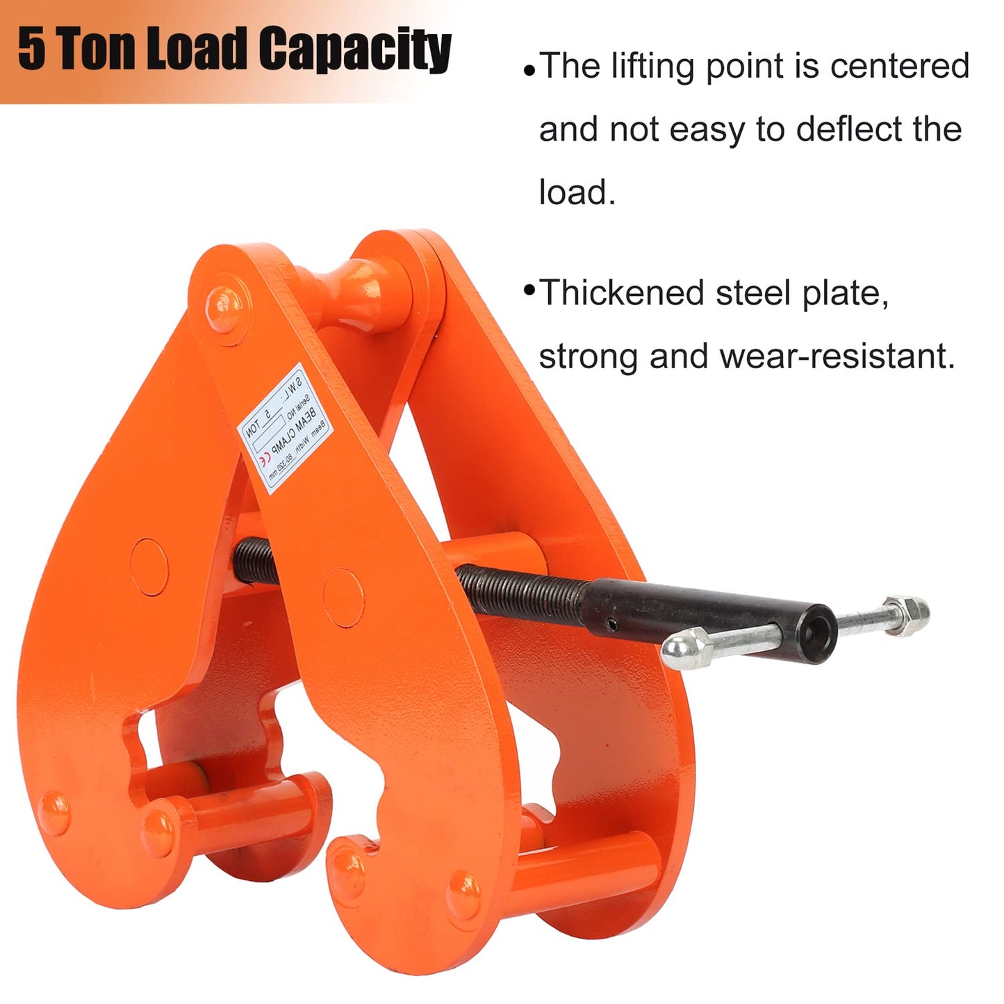 MYOYAY Beam Clamp 11000lbs/5ton Capacity Vertical H Beam Clamp Lifting 3.1-12.6 Inch Opening Range for Rigging Heavy Duty Steel Beam Clamp Tool, Orange