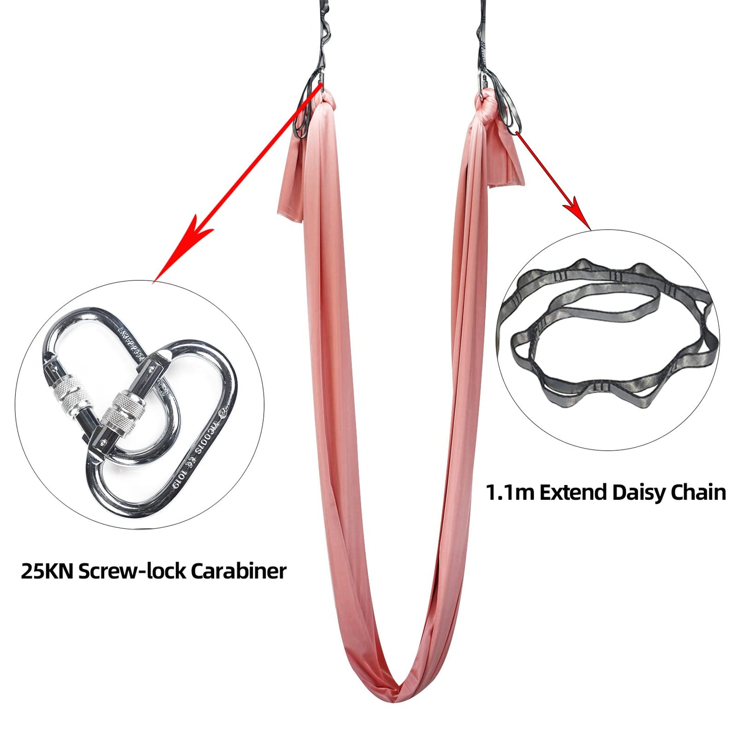 PRIOR FITNESS Yoga Straps Aerial Hammock Accessory Set, 2pcs Carabiner + 2pcs Daisy Chain r, Aerial Silk Hardware with Carabiner Daisy Chain for Yoga Swing Pilates