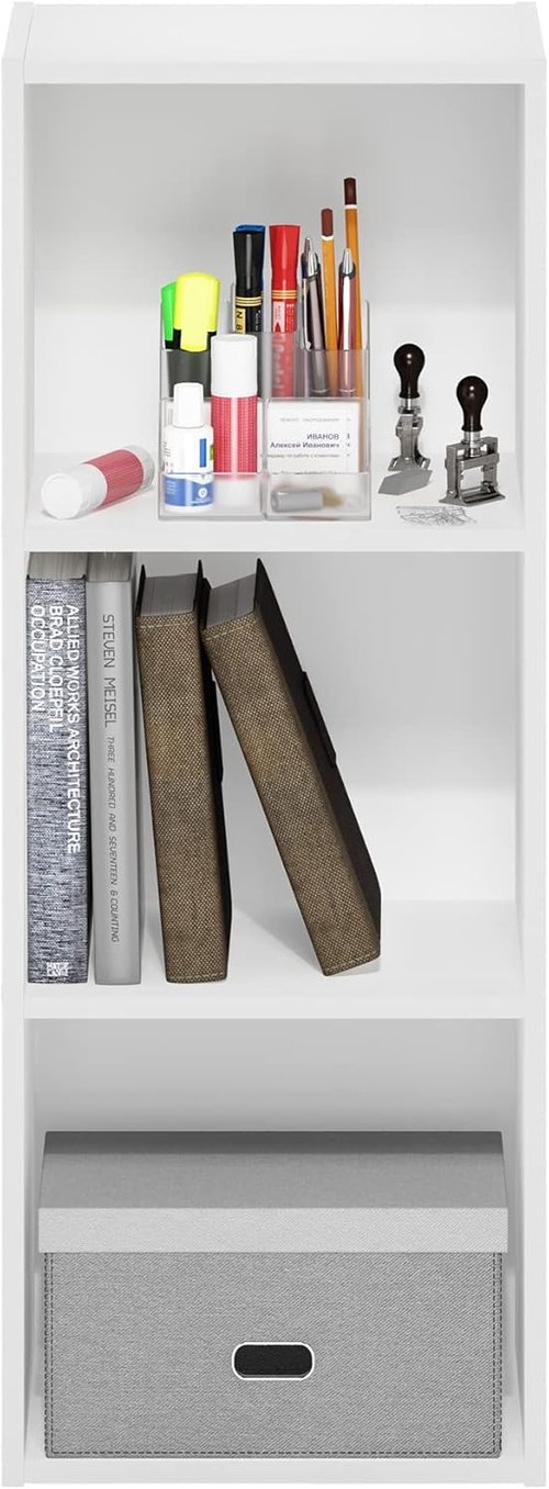 Furinno Pasir 3-Tier Bookcase - No Tool Assembly | Stylish Open Shelf Design in White