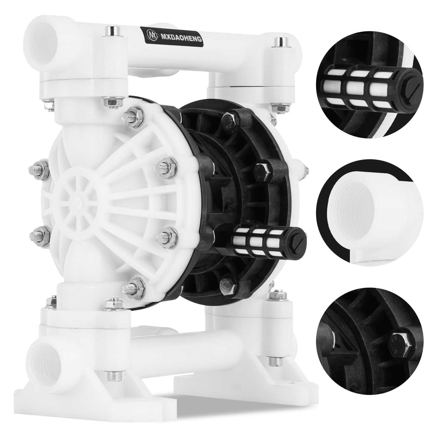 MXBAOHENG 15GPM Air Operated Double PTFE Diaphragm Pump, 100PSI Air Driven Diaphragm Pump, 898GPH Polypropylene Pneumatic Dual Diaphram Pump, for Waste Oil, Chemicals (56.67L/min)