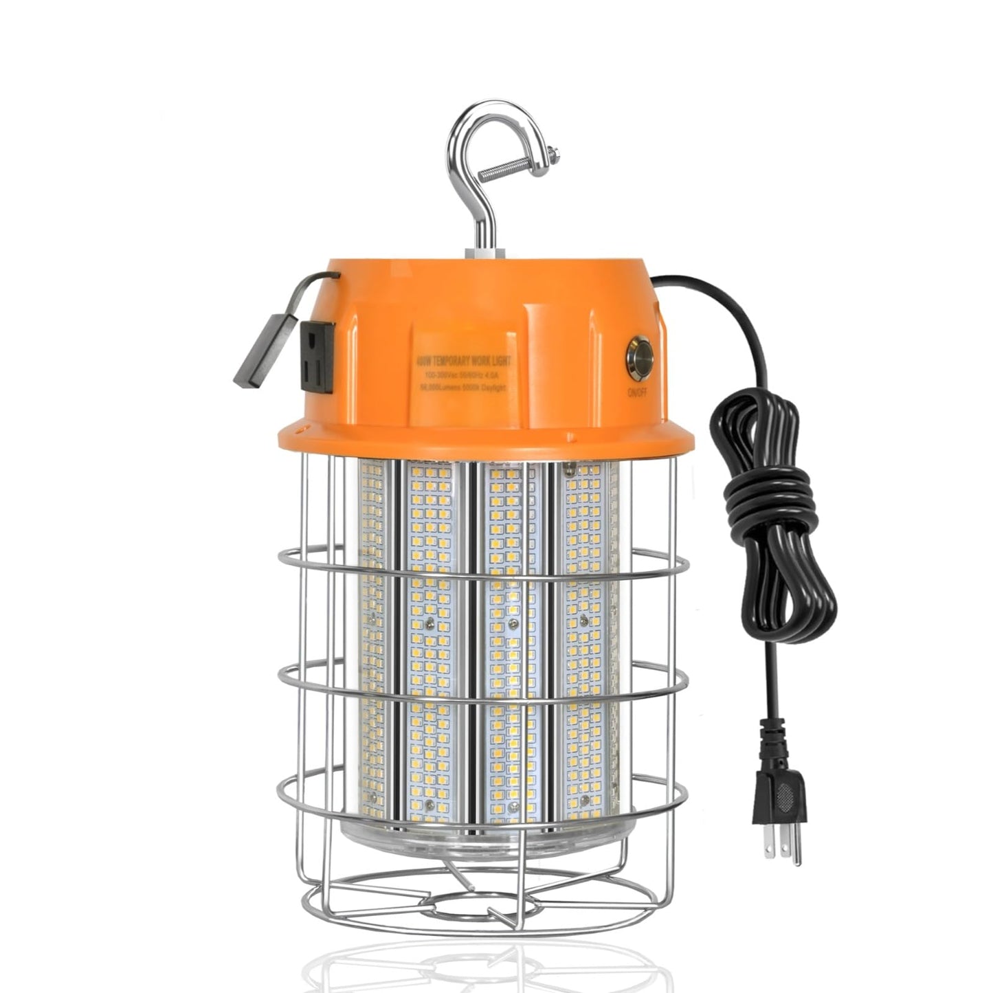 LED Temporary Work Light 300W Portable Hanging Work Construction Light,5000K 42,000 Lm with ON/Off Switch & Hook,for Job Site Lighting, Plug and Play