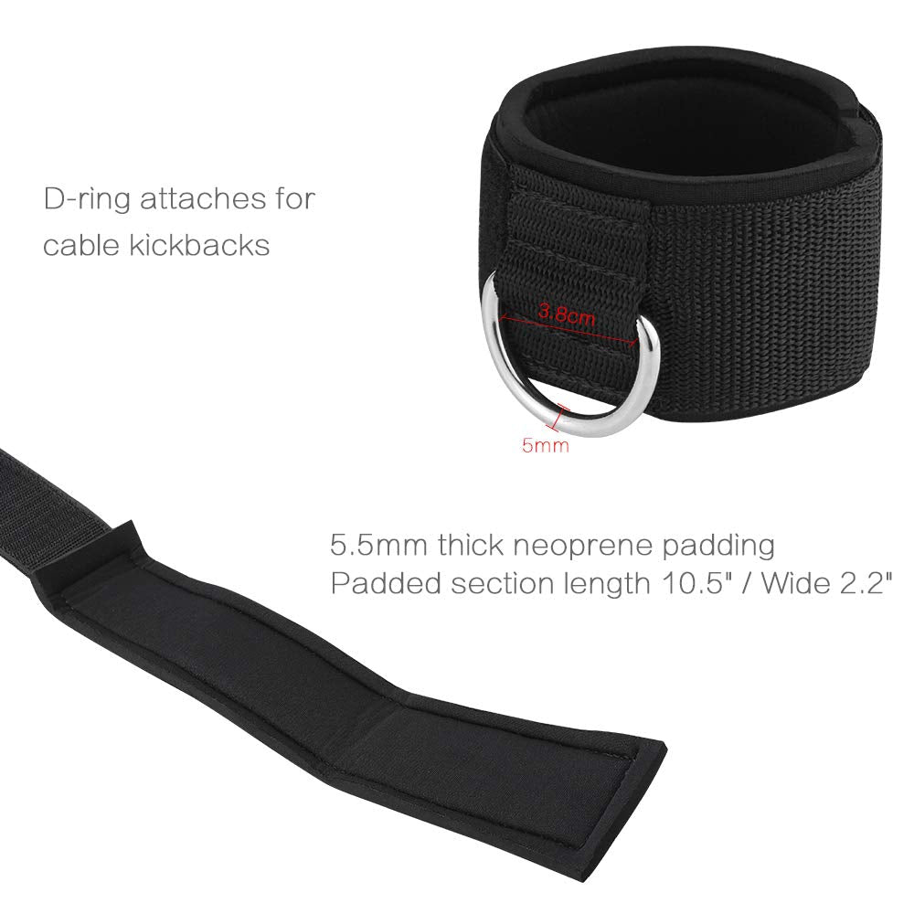 Vishusju Ankle Wrist Cuffs Neoprene Padded Straps D-Ring Glute Kickback for Cable Machines Legs Exercise Adjustable Fitness (D Ring Black)