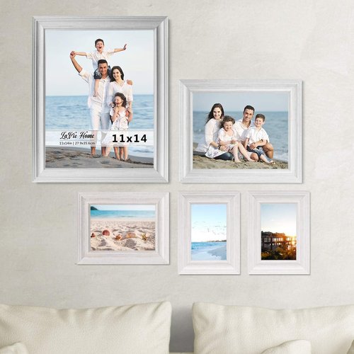 LaVie Home 5x7 Picture Frame - Rustic Distressed White Design with High Definition Glass for Wall & Table Display