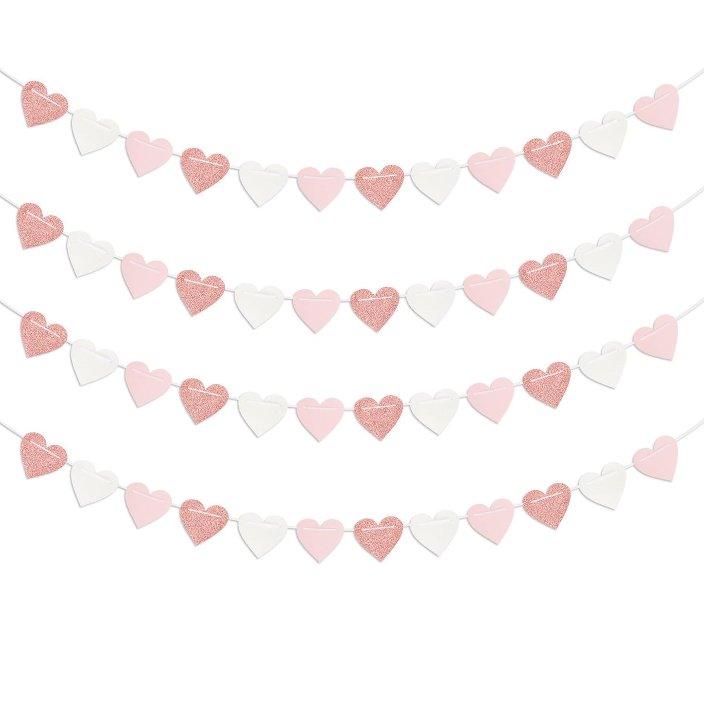 Rose-Gold Light Pink-White Party-Decorations Heart-Garland - 40ft Valentines Glitter Streamers Banner,Galentines Women Romantic Special Night Wedding Bachelorette Birthday Backdrop Decor Burgleda