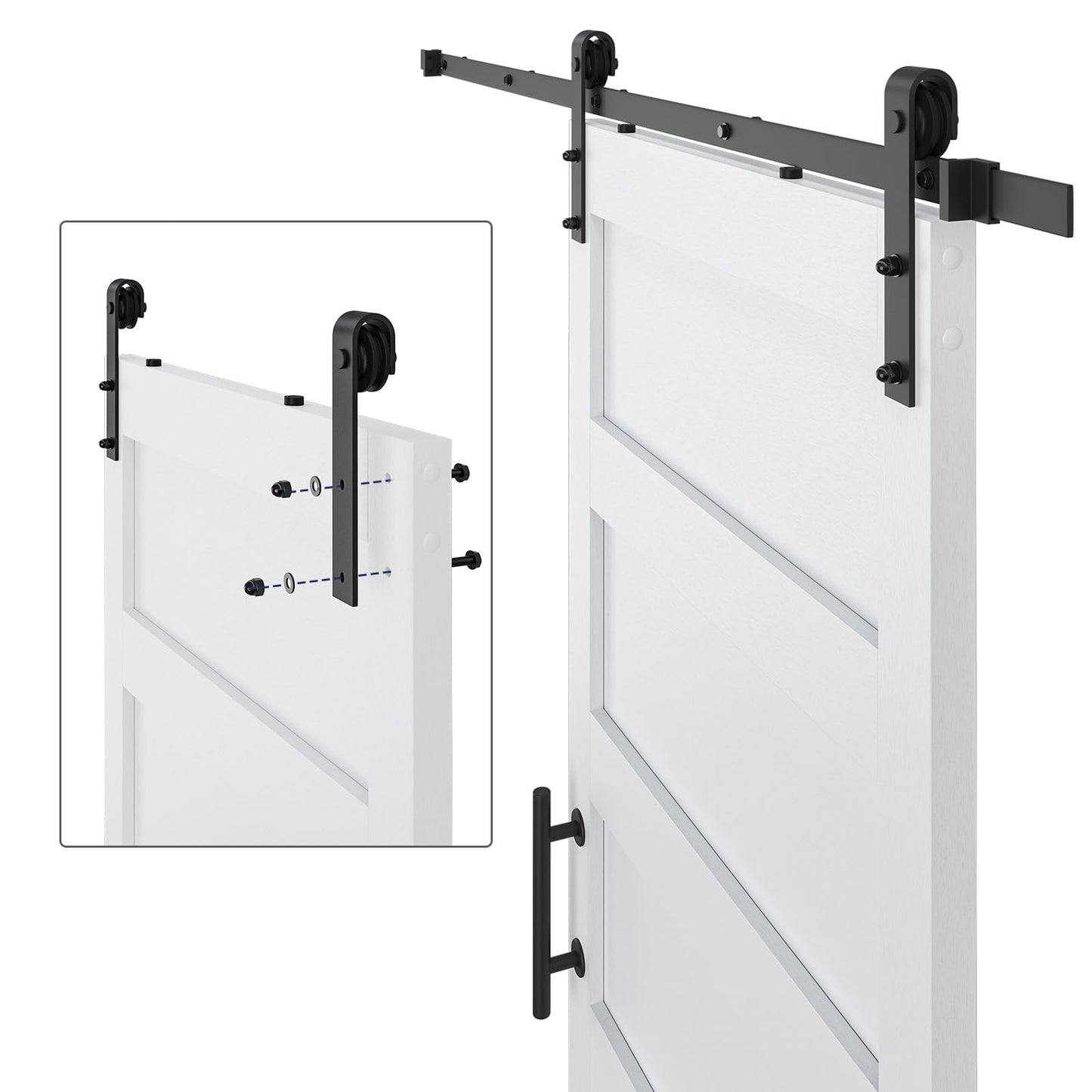 COSHOMER 36in x 84in Sliding Barn Door with 6.6ft Barn Door Hardware Kit & Handle, Pre-Drilled Holes Easy Assembly -Solid Barn Door Slab Covered with Water-Proof PVC Surface, White, 5 Panel