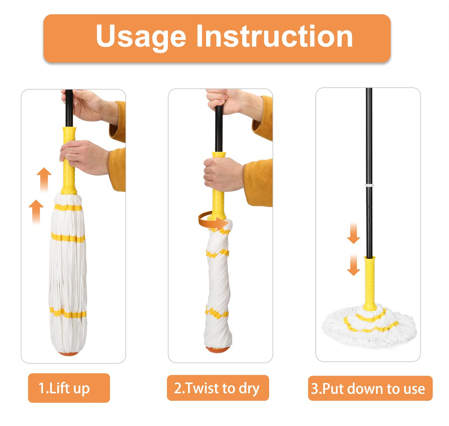 KeFanta Self-Wringing Twist Mop for Floor Cleaning, Long Handled Microfiber Floor Mop with Top Scouring Pad for Kitchen, Hardwood, Restaurant, Bathroom, Garages, Warehouses, Office,57-inch