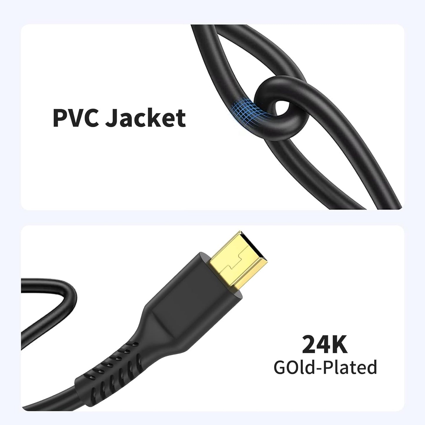 ULIFTUS 10FT 2.0 PS3 MP3 3+(Black) Mini USB Cable, Standard USB to USB Mini B Charging Cord Durable Controller Cable