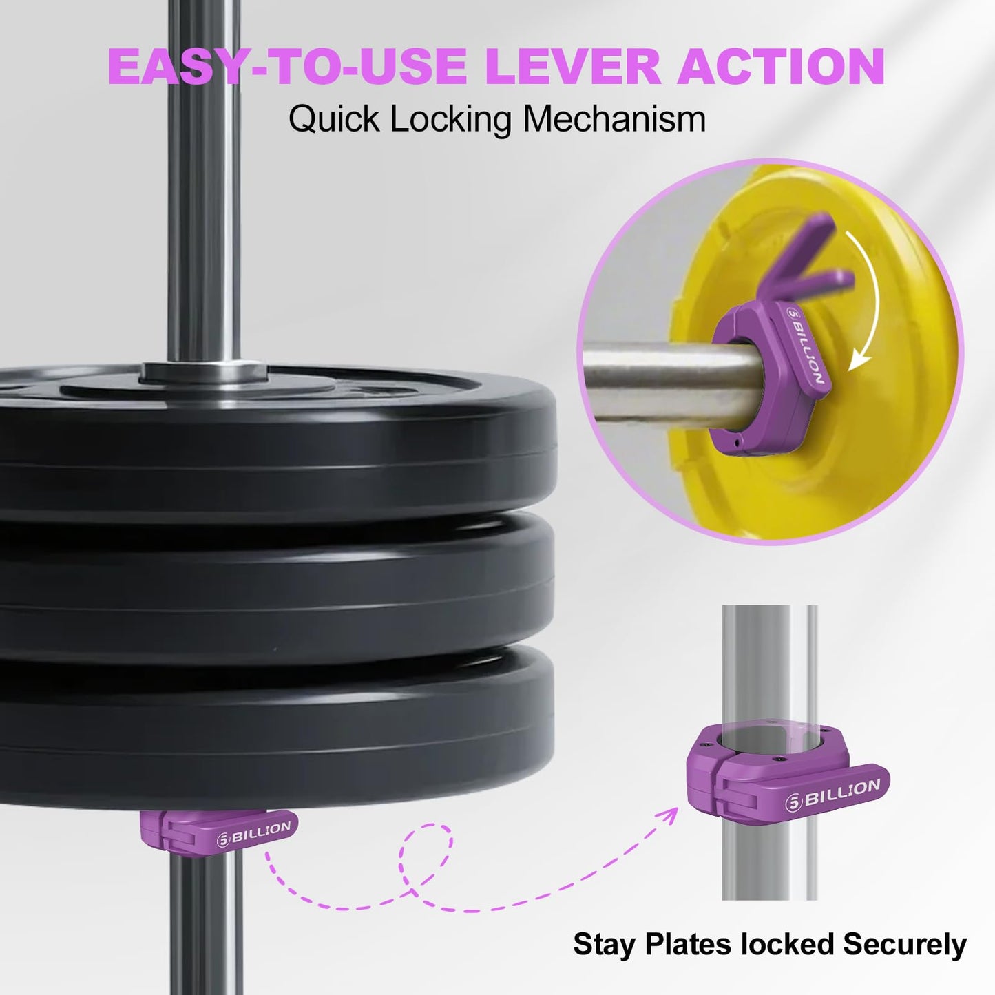 Olympic Barbell Clamps 2 inch Barbell Clips (Pair) Barbell Collars for Secure Weightlifting Quick Release Weight Clips for Bars with Anti-Slip TPR Lining at Home or Gym Clips (Purple)