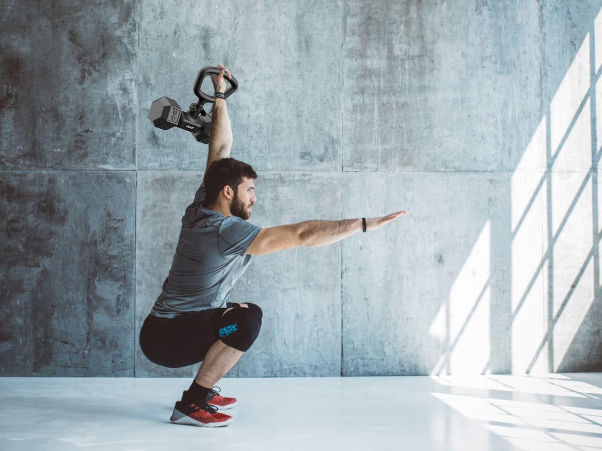 Convert Dumbbells into Kettlebell by SEWD – Adjustable Weights & Up to 220LB Capacity Kettlebell Handle for Weight Lifting, 90-Degree Rotating Handle, Compatible with Dumbbells (max 1.5" handle diameter, min 4.5" handle length）