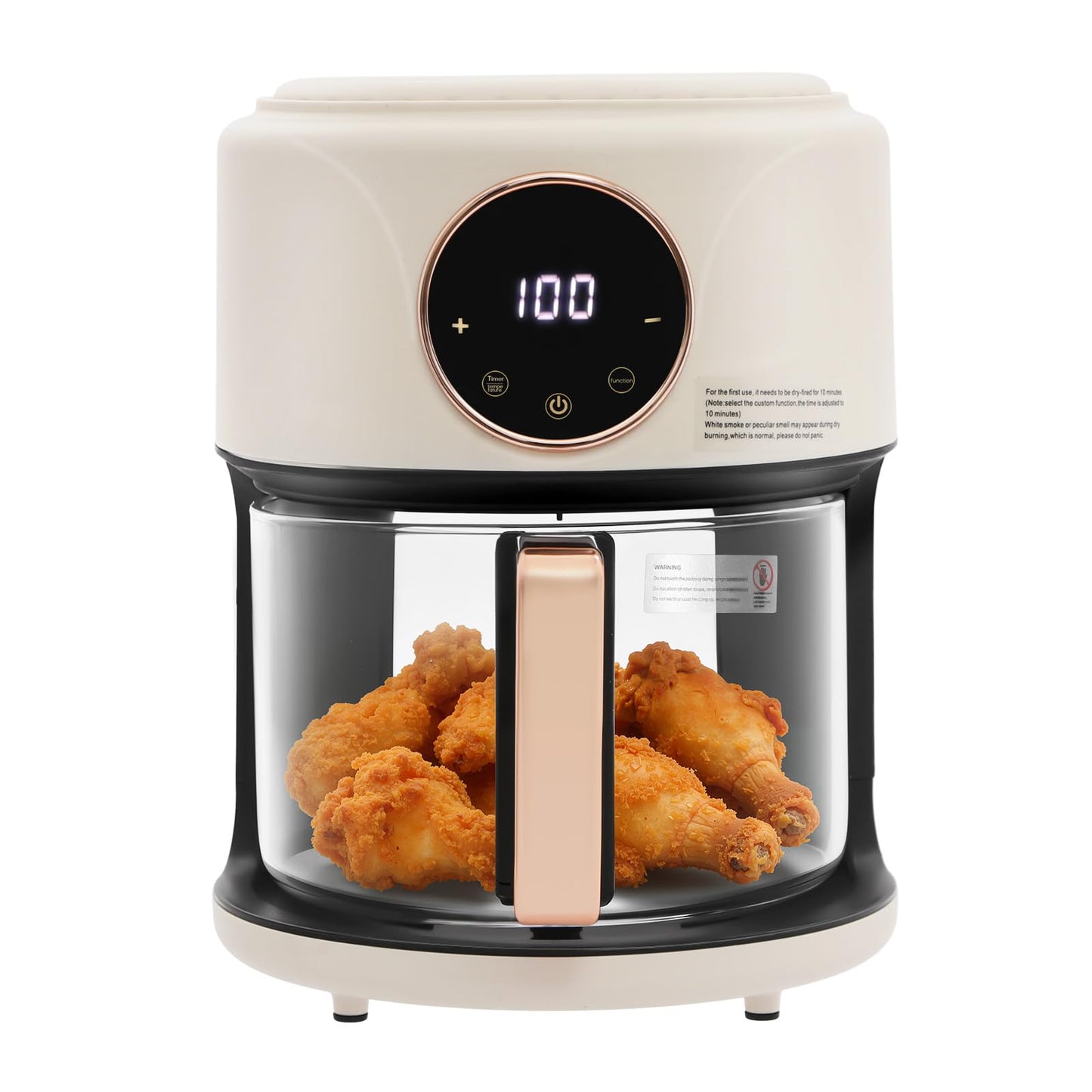 360° Viewable Air Fryer, 4.44 Qt Transparent Glass Air Fryer with 8 Preset Modes, 1200W Adjustable Temp 176°F-392°F Cooker with Digital Display for Home Kitchens & Restaurants