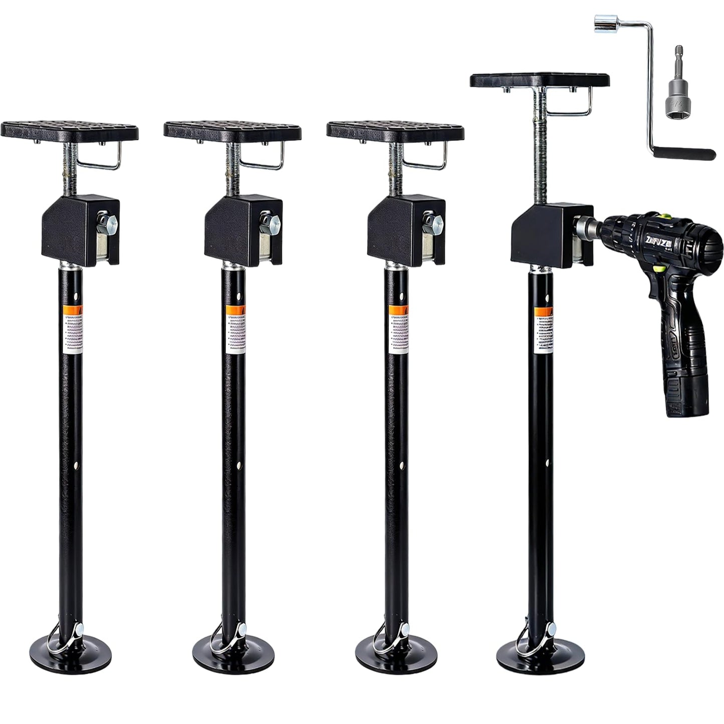 Garvee 4 Pack RV Slide Out Supports Jack with a Flat Top Support Block, RV Stabilizer Jacks Supports Up to 20,000lbs, 21"-49" Quick-Lift Adjustable - Drill & Hand Crank Compatible for Campers & RVs