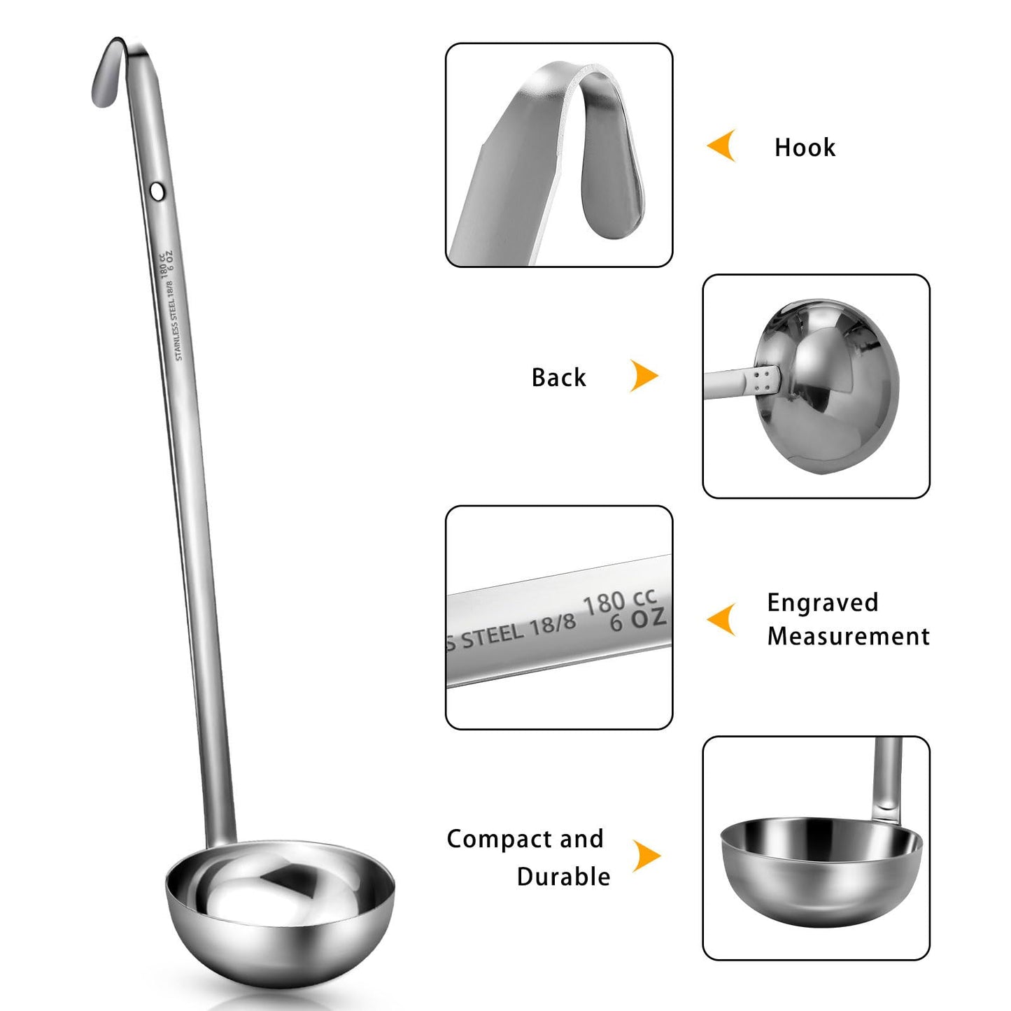 meekoo Stainless Steel Ladle Soup Handle Ladle with Pouring Rim for Kitchen Cooking Soup Sauce