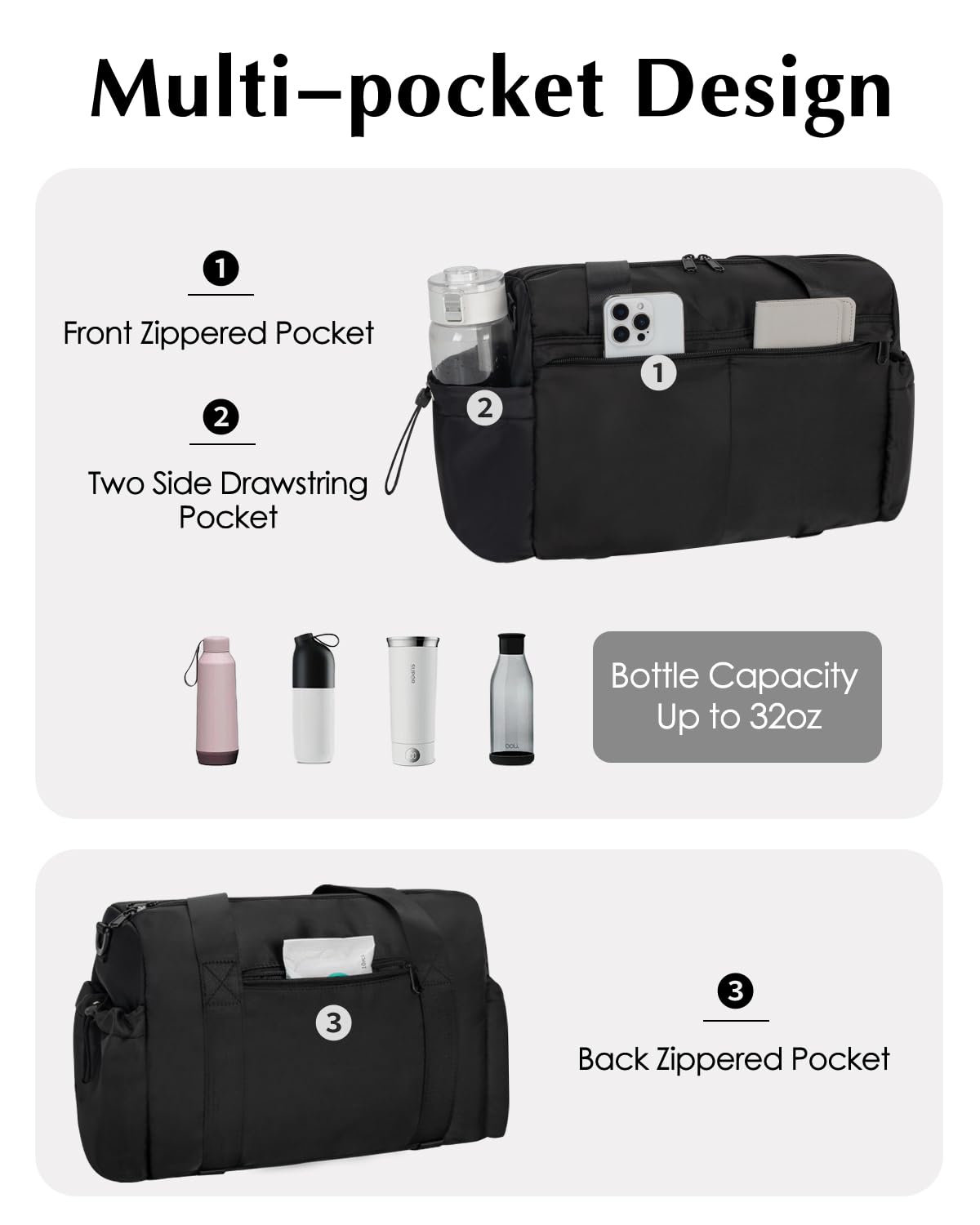 Small Gym Bag, Mini Gym Bag for Women with Yoga Mat Holder and Wet Compartment, Cute Small Yoga Mat Bag with Water Bottle Pocket for Workout Dance, Black