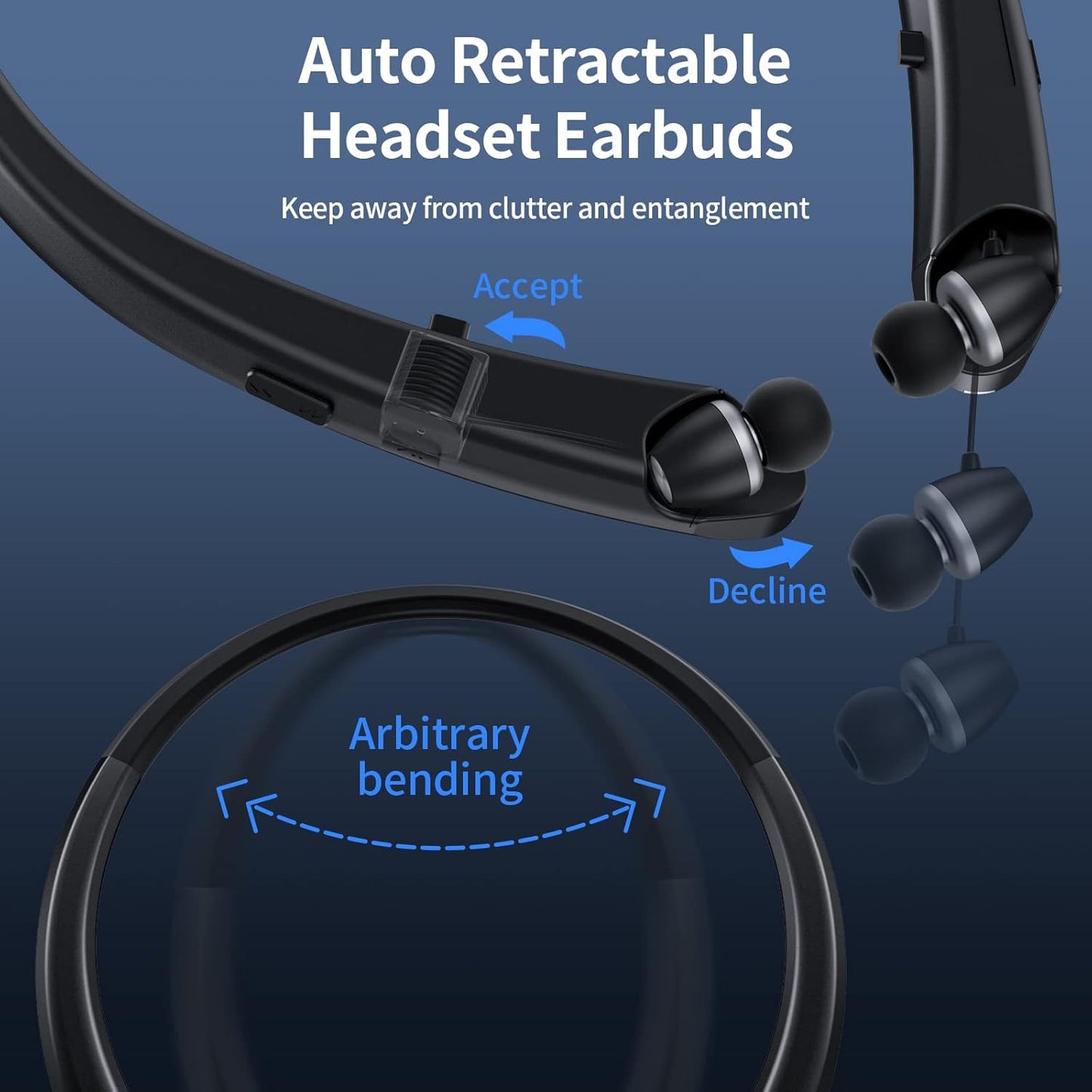 APPINESSEY Headset Bluetooth Headphones Retractable Neckband, Bluetooth with Microphone Vibration Call, Stereo Noise