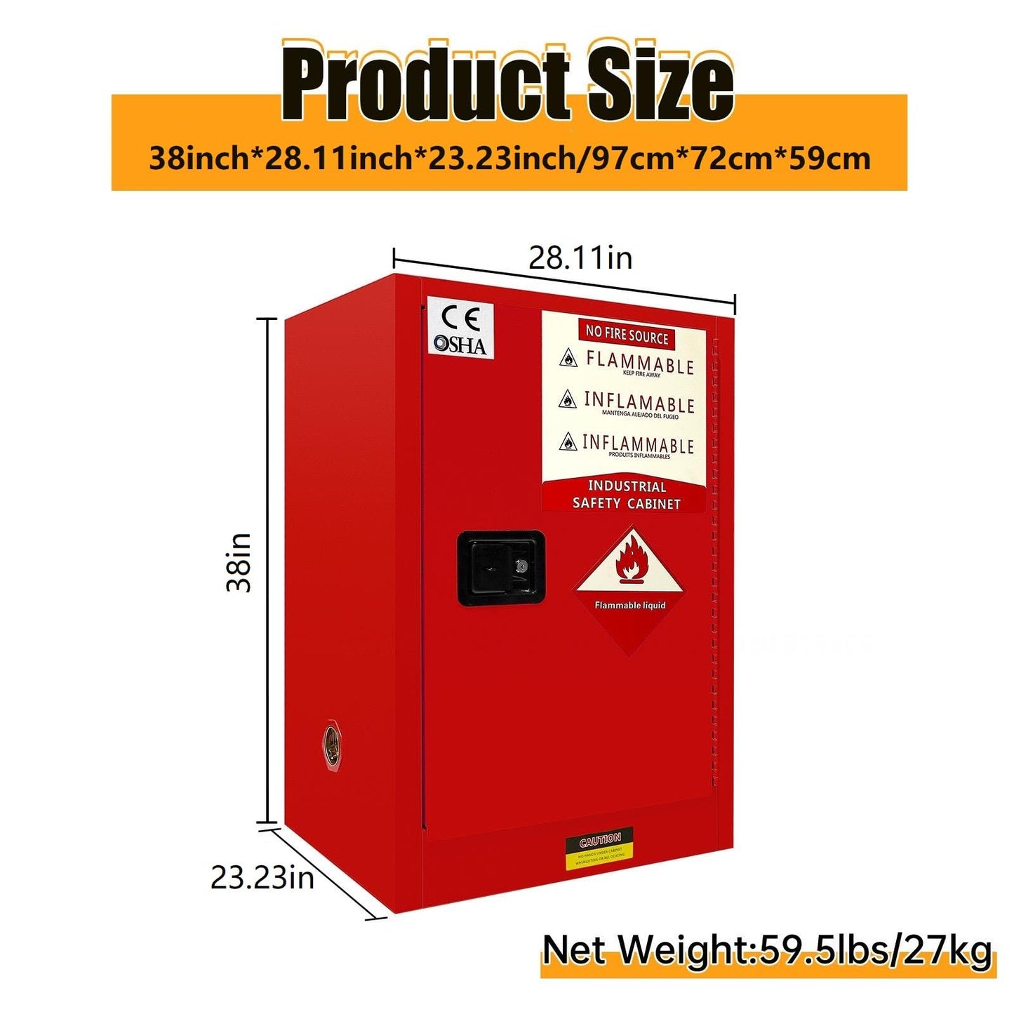 40 Gallon Hazardous Storage Cabinet, 38''x 28'' x 23'' Propane Tank Storage Box, Heavy Duty Flammable Liquid Storage Cabinet Adjustable Shelf, Fireproof Flammable Cabient for Industrial Scientific