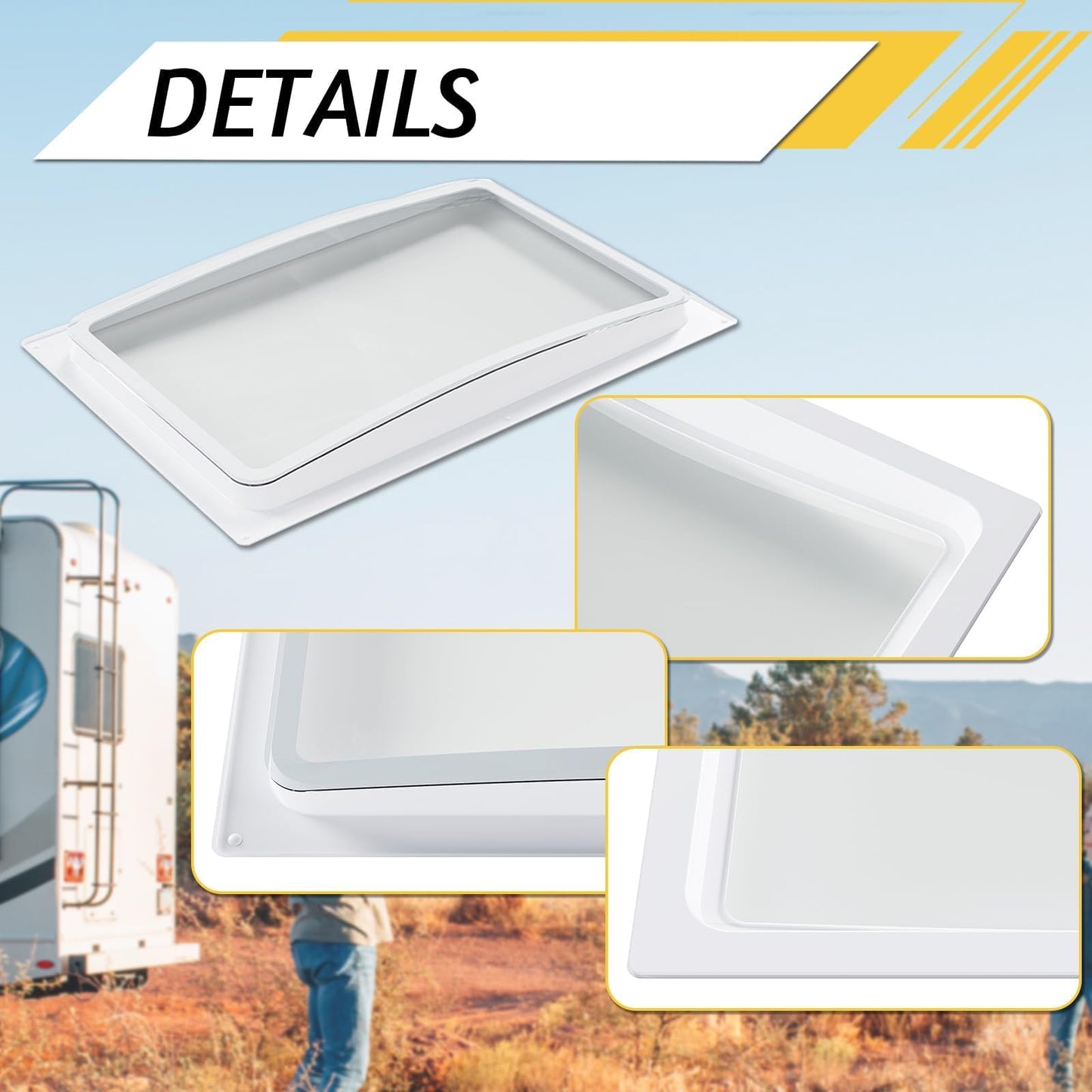 KUAFU RV Skylight Inner Dome Cover, 24in x 15.8in, Shatterproof ABS Plastic, Clear Window, Easy Screw Installation, Model GO-1473, White