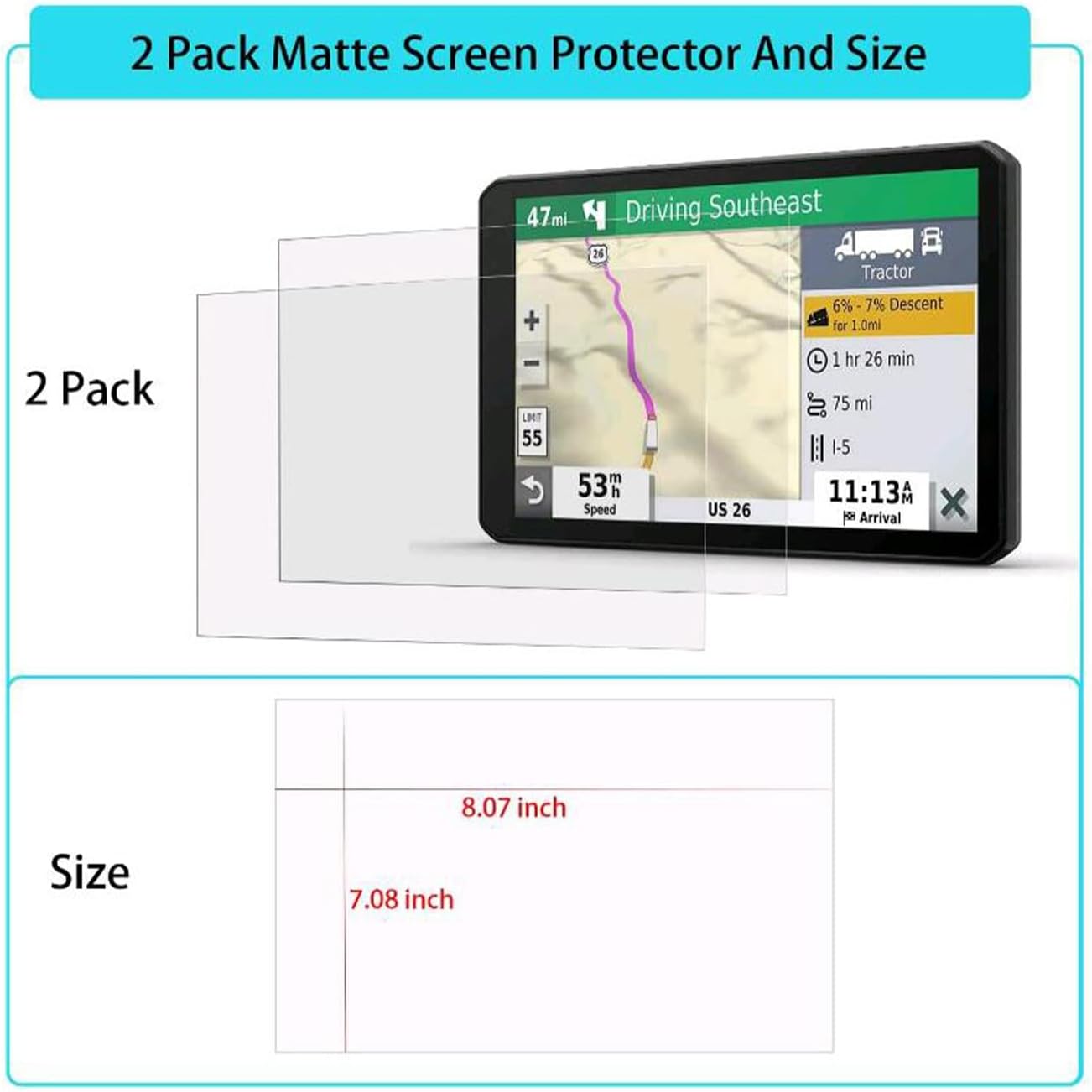 2 Pack Trimmable 8.07 7.08 inches i-Tensodo Universal Anti-Glare Matte Screen Protector for All Mini Navigation
