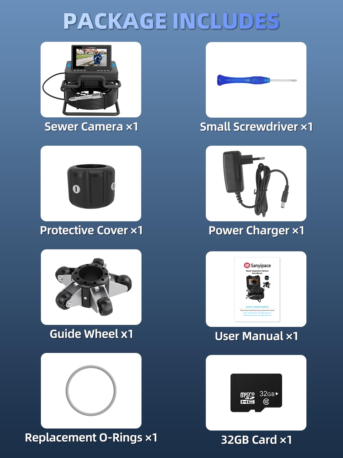 Sanyipace Drain Camera 100FT/30M, 7'' IPS 1080P Pop-Up Screen Sewer Inspection Camera with Distance Counter,20X Digital Zoom,Waterproof Inspection Camera with12 LEDs, for Sewer Line Pipe Inspection