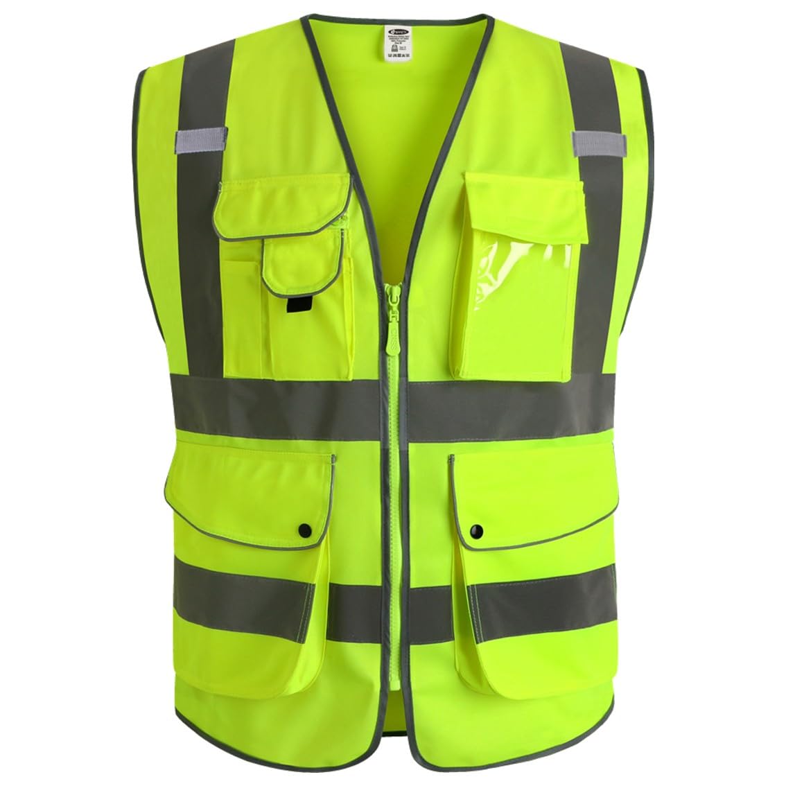 JKSafety 20 Pack 9 Pockets Class 2 High Visibility Zipper Front Safety Vest With Reflective Strips,Meets ANSI/ISEA Standard (X-Large, 156-Yellow)
