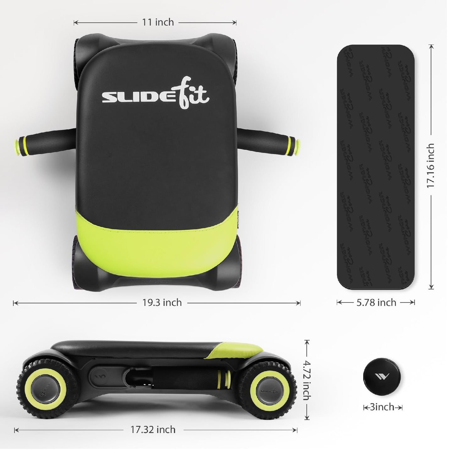 WONDER CORE Slide Fit: Ab Roller Wheel with Elbow Support, Automatic Rebound Ab Abdominal Exercise Roller Wheel, Abs Workout Equipment, Fitness Rolling Board with Knee Pad for Home Gym (Green)