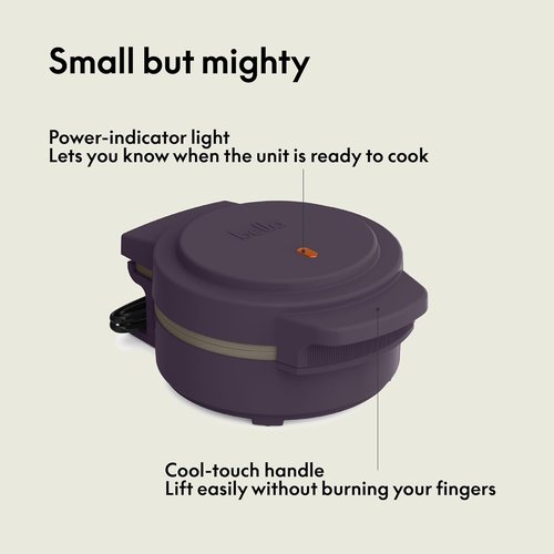 Bella Mini Waffle Maker - EverGood™ Ceramic Nonstick Coating, Cool Touch Handles, 350 Watts | Plum Color