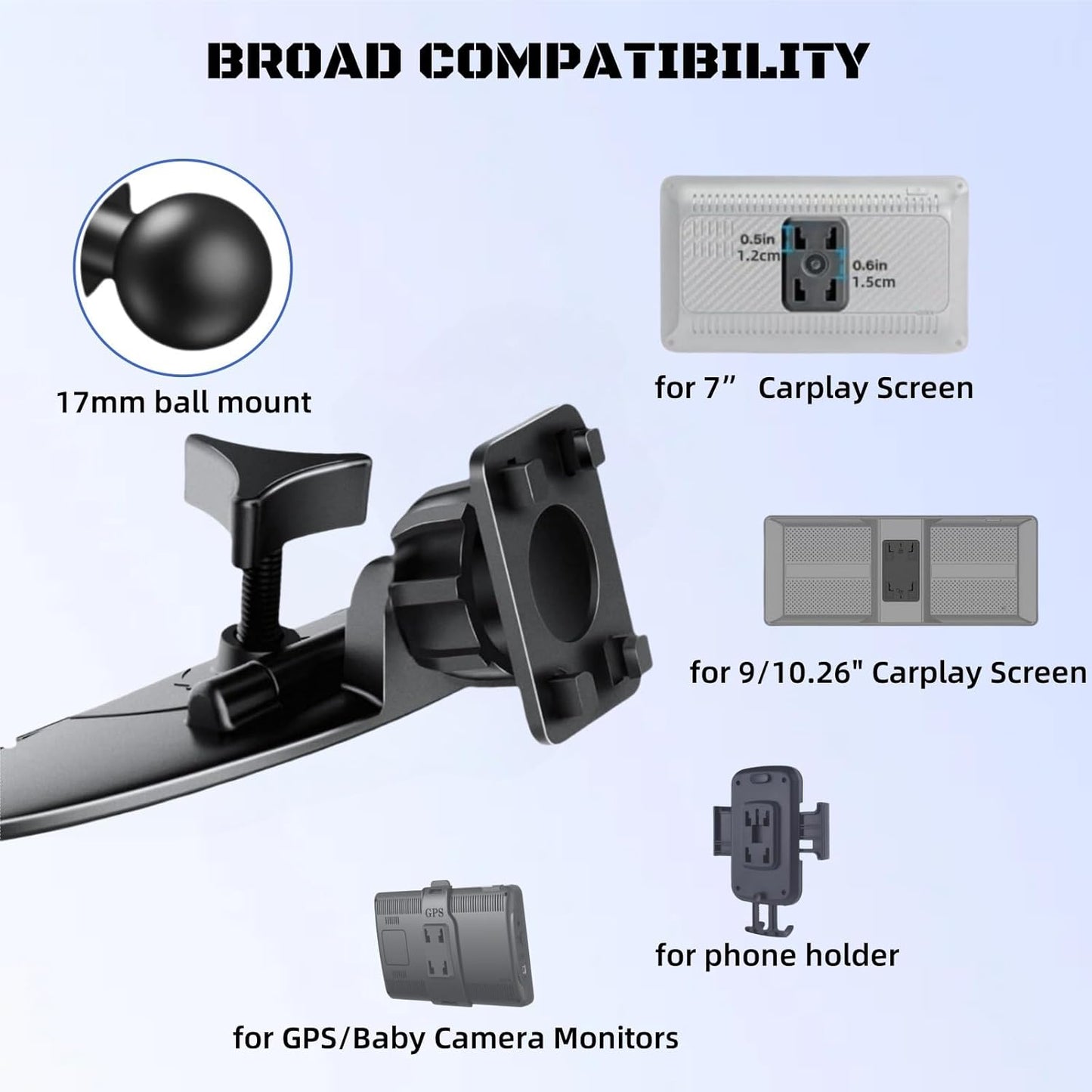 Epronic 17.2mm 7-10.26 inch Portable Car GPS Mount, Ball Adapter CD Slot for Phone Holder, Magnetic Mount, Compatible