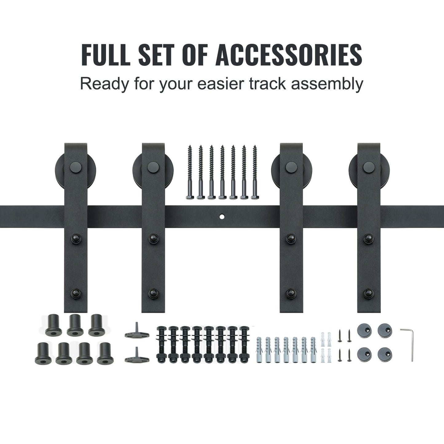 VEVOR 8FT Sliding Barn Door Hardware Kit - 330LBS Heavy Duty Double Door Track, Smooth & Silent Pulley System, Fits 2 Door Panels (3.7-4.3FT Total Wide, 1.3"-1.8" Thick)