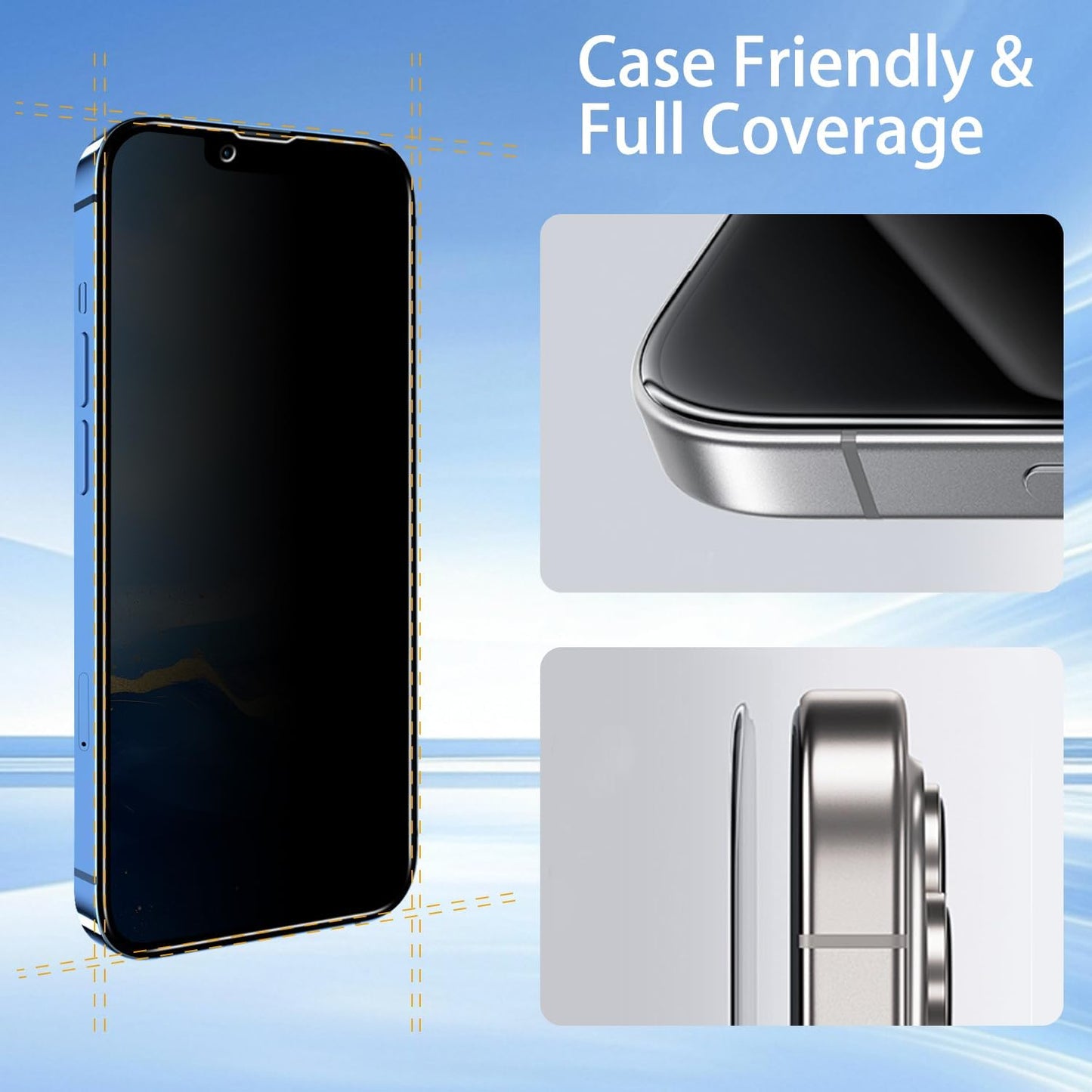 [3 Pack 13 Slanku for iPhone Privacy Screen Protector with Installation Frame, Anti Spy, Private Tempered Glass, Full