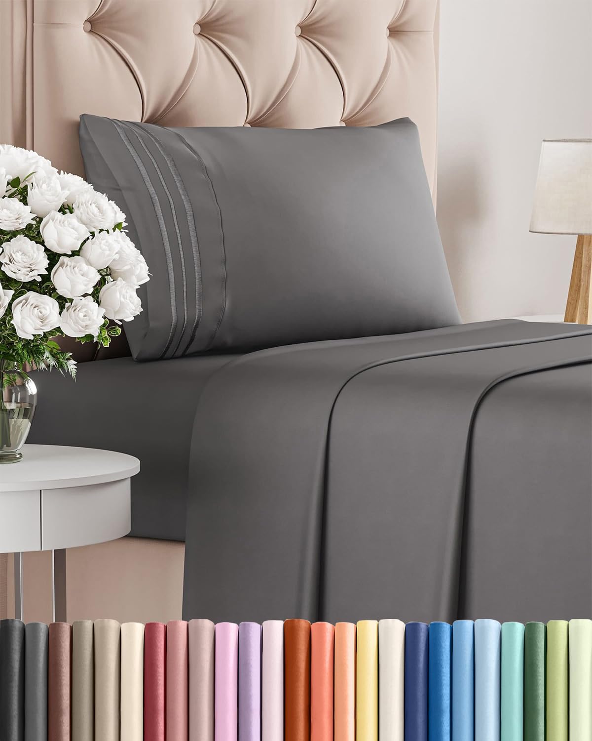 Skiennix Twin XL Sheet Set - Comfy Cooling Bed Sheets - Hotel Luxury Bedding - Deep Pockets, Dark Grey