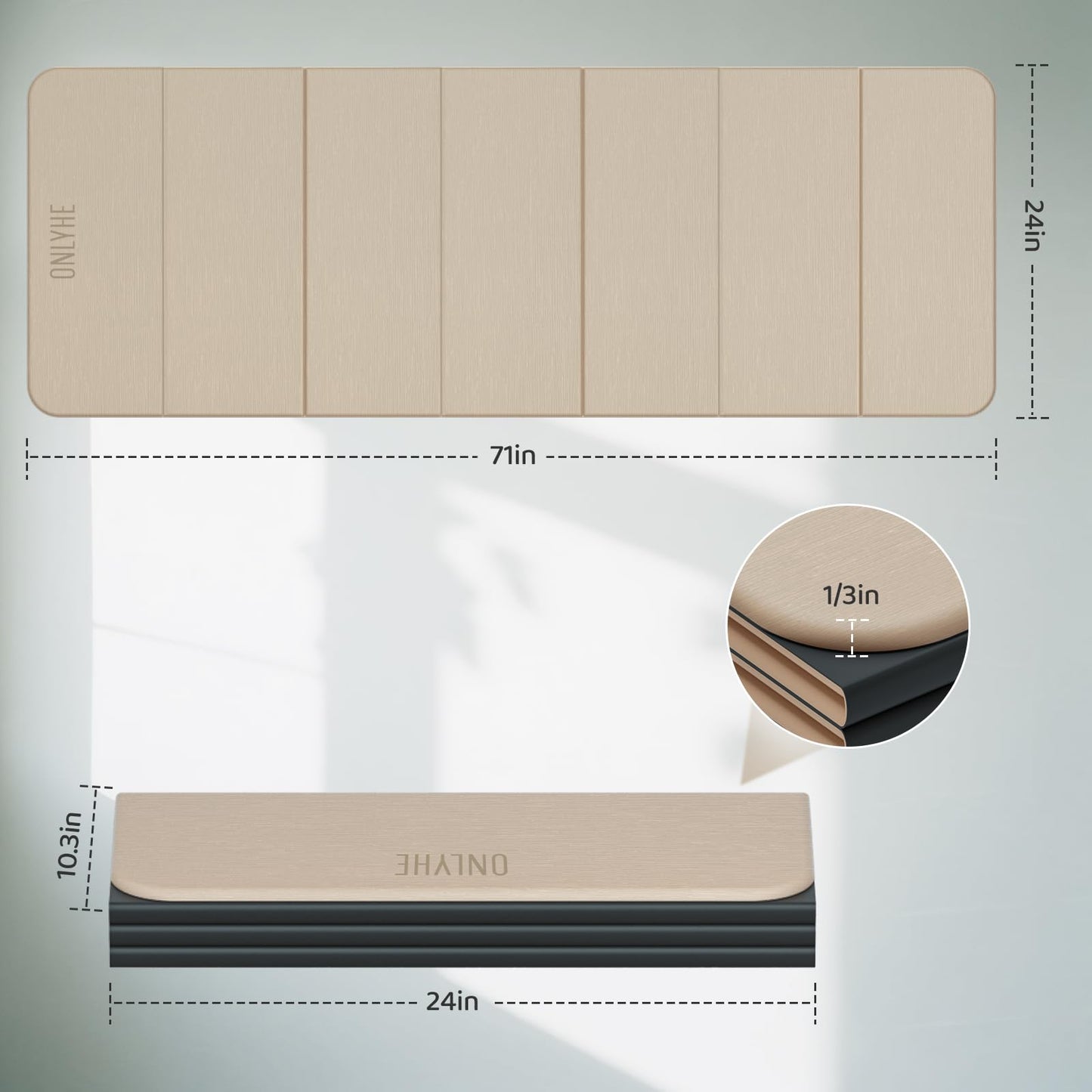 ONLYHE Foldable Yoga Mat Exercise Mat for Home Workout, Comfortable and Durable, 8mm Thick Portable Folding Mat, Non-Slip, Pilates Mat Thick, Outdoor Use, Meditation, Travel, Camping (71"x24" x 0.3") (Milk Coffee + Black)