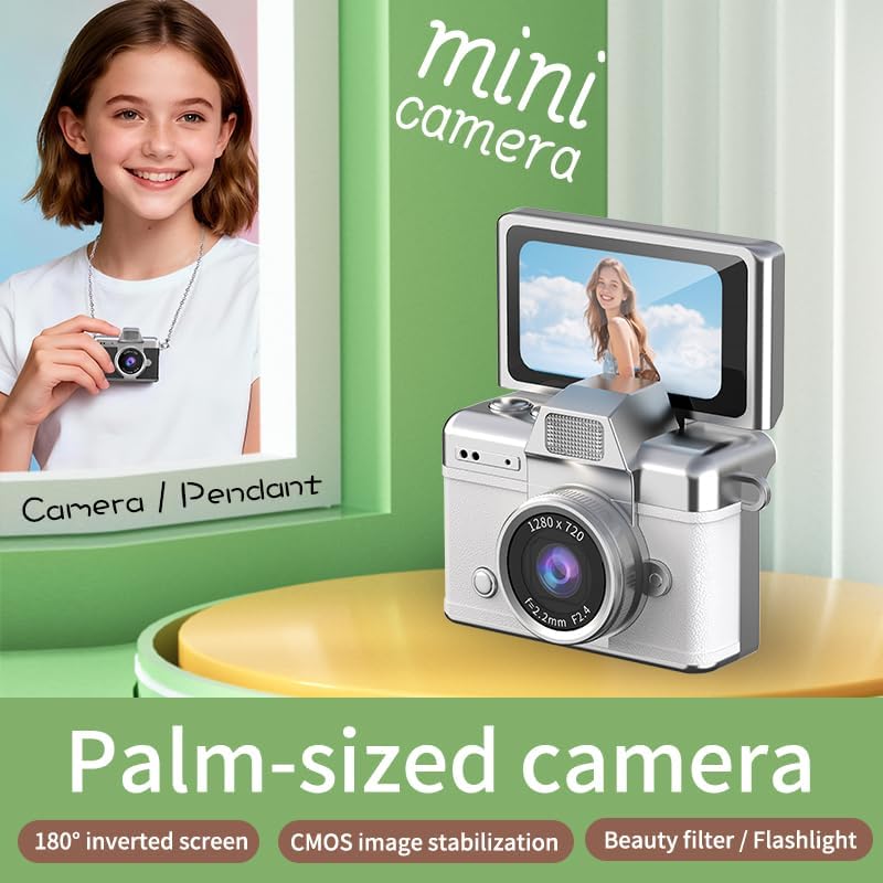 Generic 180 1.47 64GB Mini Keychain Digital Camera with Flip Selfie Screen - HD Portable Camera SD Card for Vlog Pocket