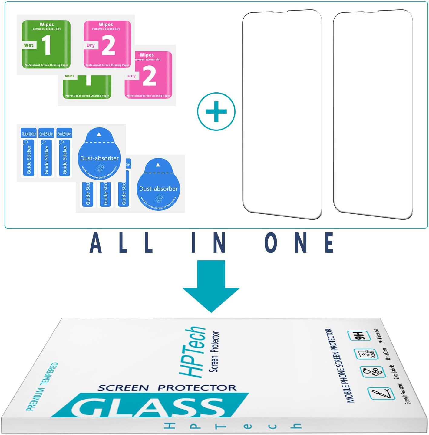 (2 Pack 14 6.1 Inch Screen Protector for iPhone Pro Tempered Glass, Anti Scratch, Bubble Free, Case Friendly