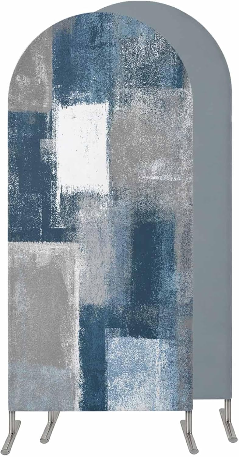 Jnbasdffb 7.2 Blue Grey Ombre Wedding Arch Cover,Stretchy Spandex Arch Backdrop Stand Covers FT,Abstract Vintage Oil