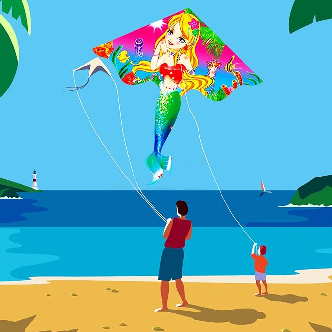 HENGDA KITE Beautiful Mermaid Kite for Kids Children Lovely Cartoon,Easy to Fly and Assemble,Suitable for Outdoor Activities