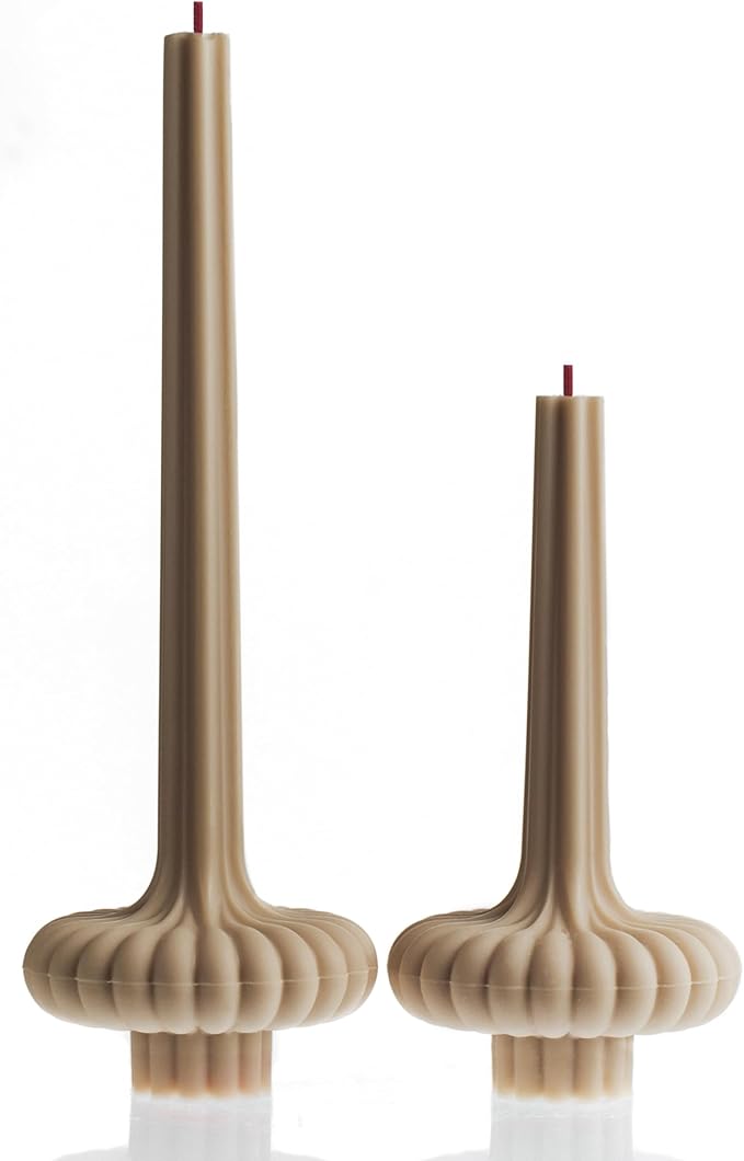 LAWA Set of 2 Pumpkin Base Candle - Beautiful Handmade Pillar Unscented Soy Wax Elegant Aesthetic Vase Candle Housewarming Gift Home Room Shelf Decor Idea Sandstone