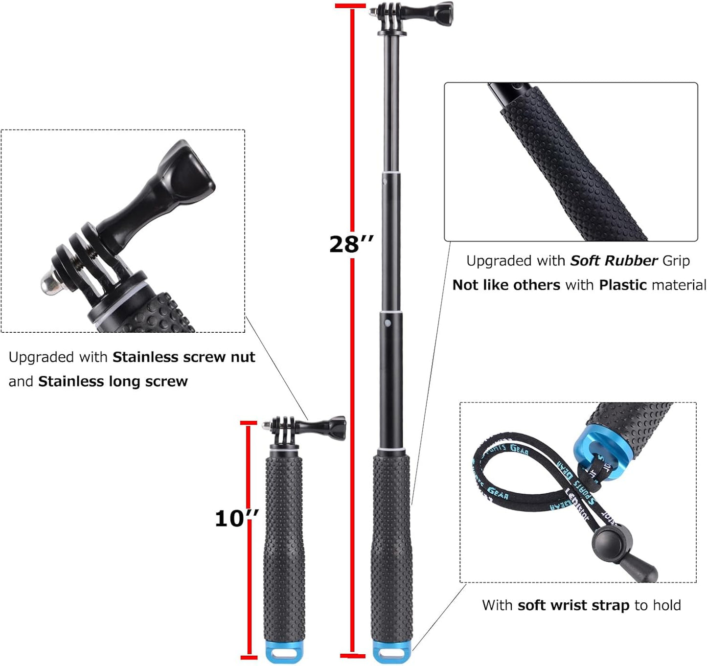 Trehapuva 28 13 12 11 10 9 8 7 6 Insta360 Extension Selfie Stick Compact Handle Grip Adjustable Pole Waterproof Monopod